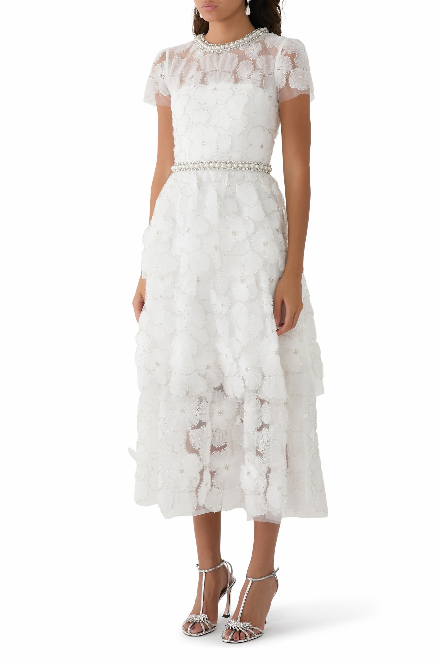 Embellished Tulle Tiered Midi Dress