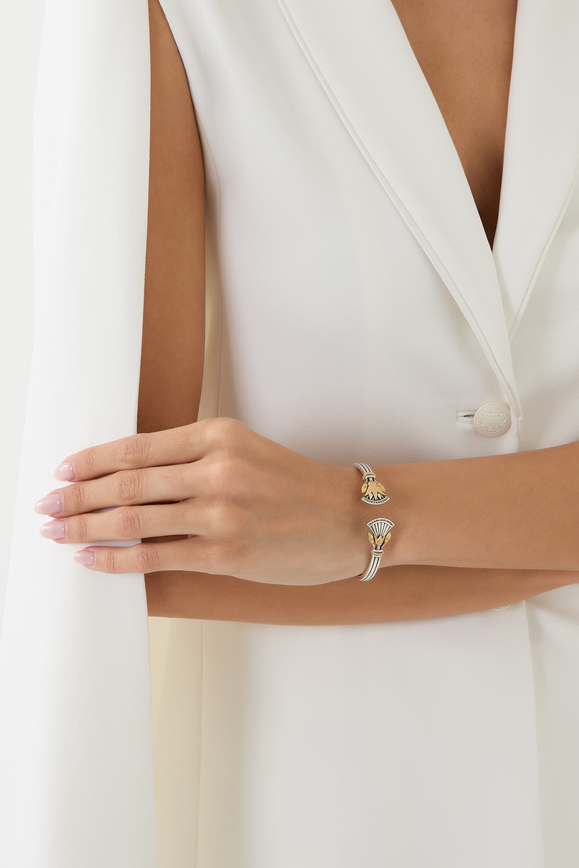 Lotus Union Bangle, Sterling Silver with 18K Yellow Gold & Champagne Diamonds