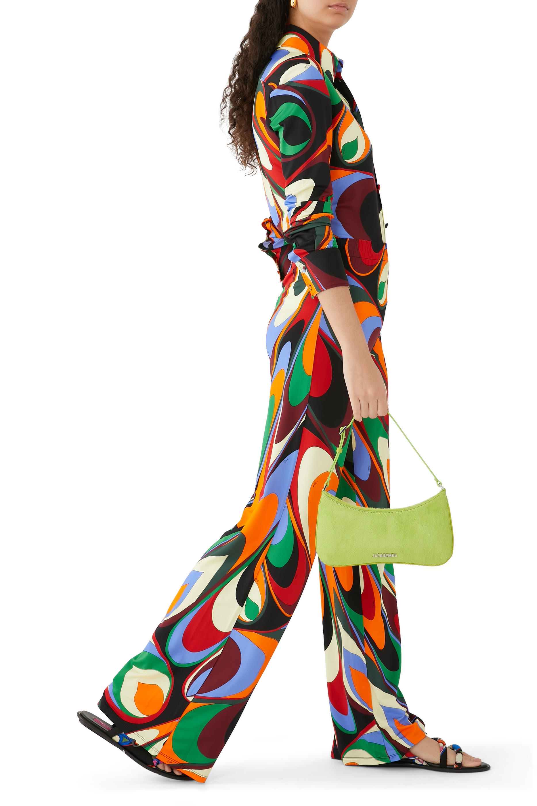 Printed Satin Wide-Leg Pants