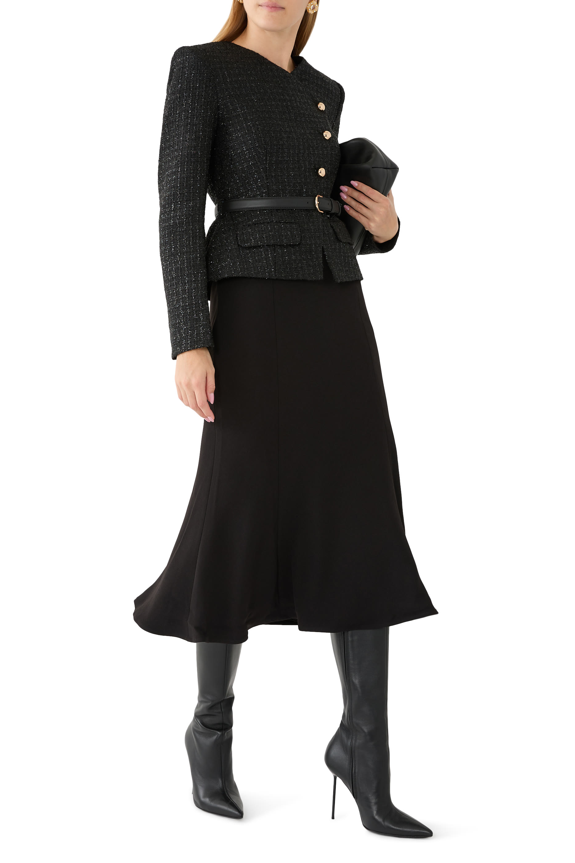 Boucle Asymmetric Midi Dress