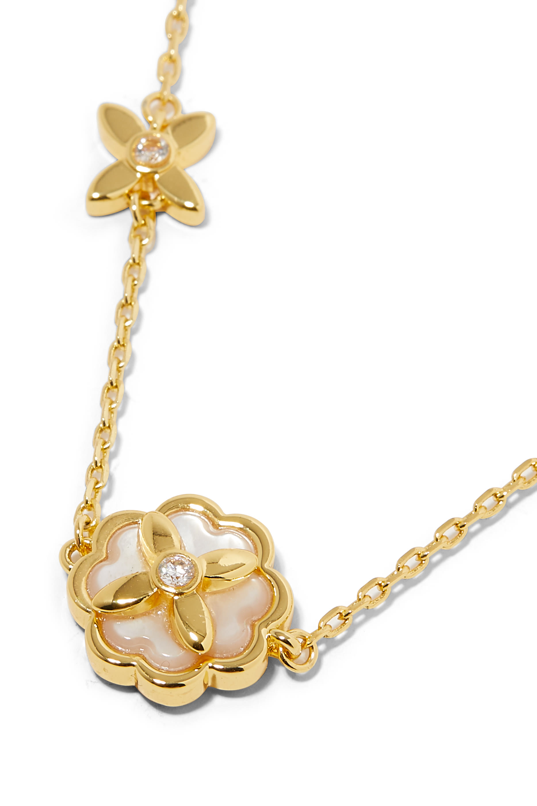 Heritage Bloom Scatter Necklace, Plated Metal & Mother of Pearl