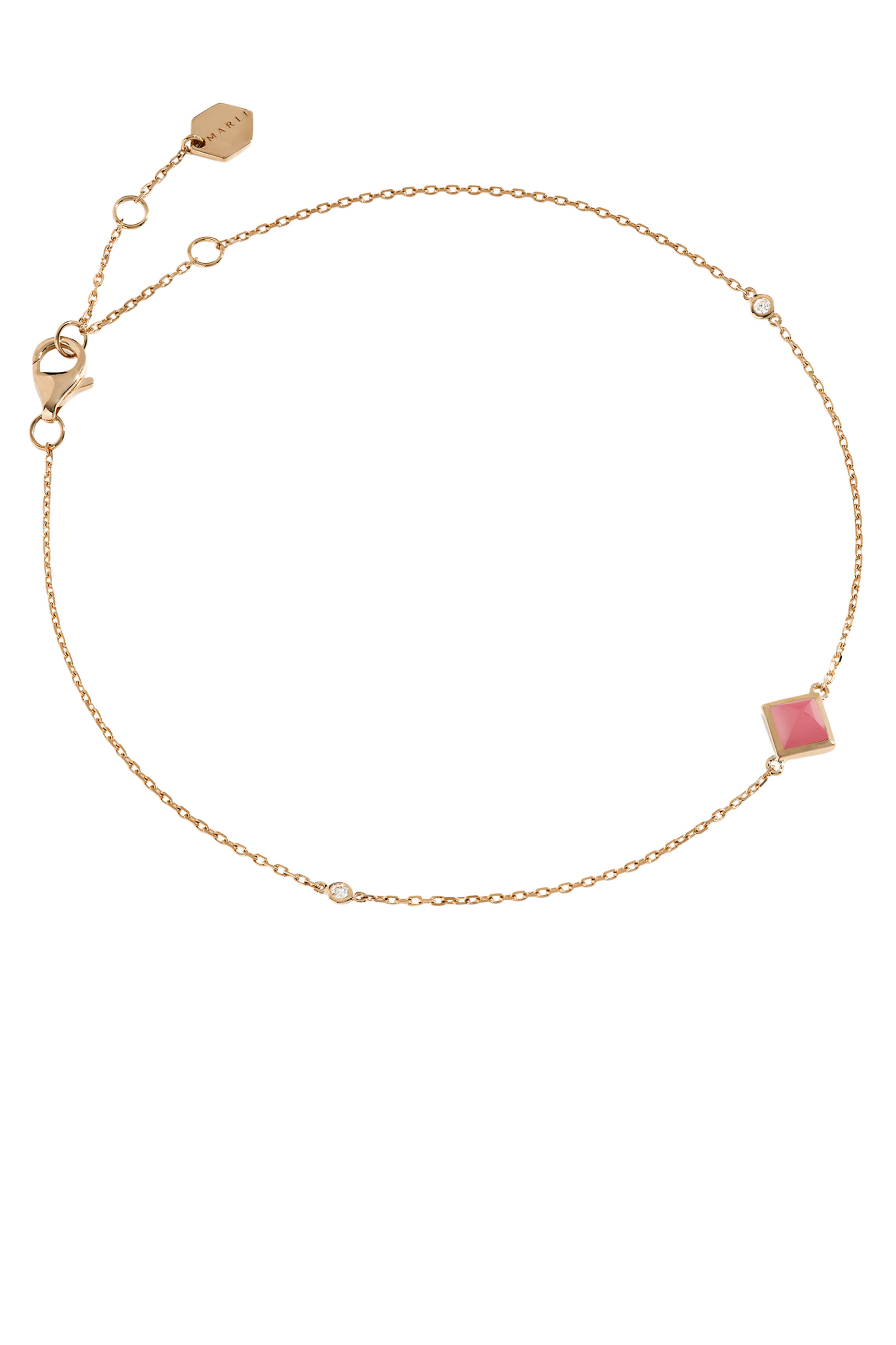 Cleo Anklet, 18k Rose Gold with Diamond & Pink Coral
