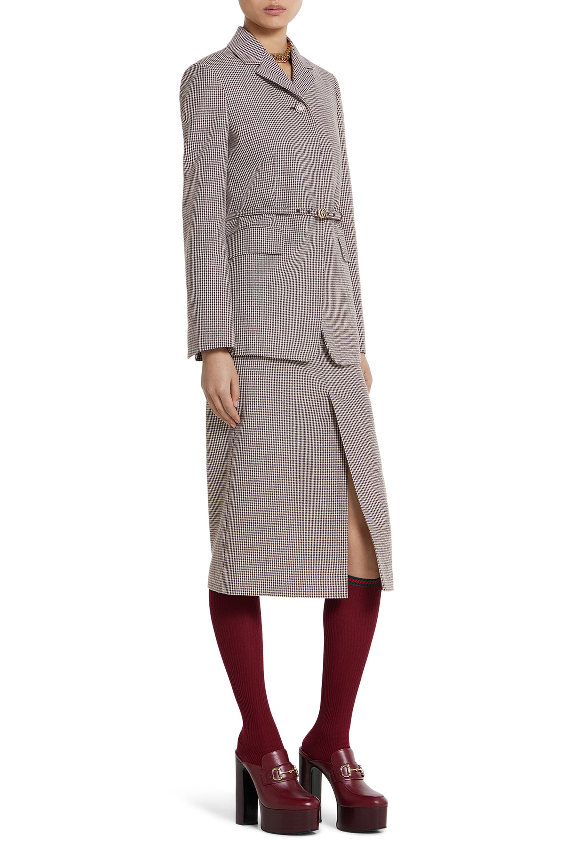 Embroidered Gingham Wool Skirt