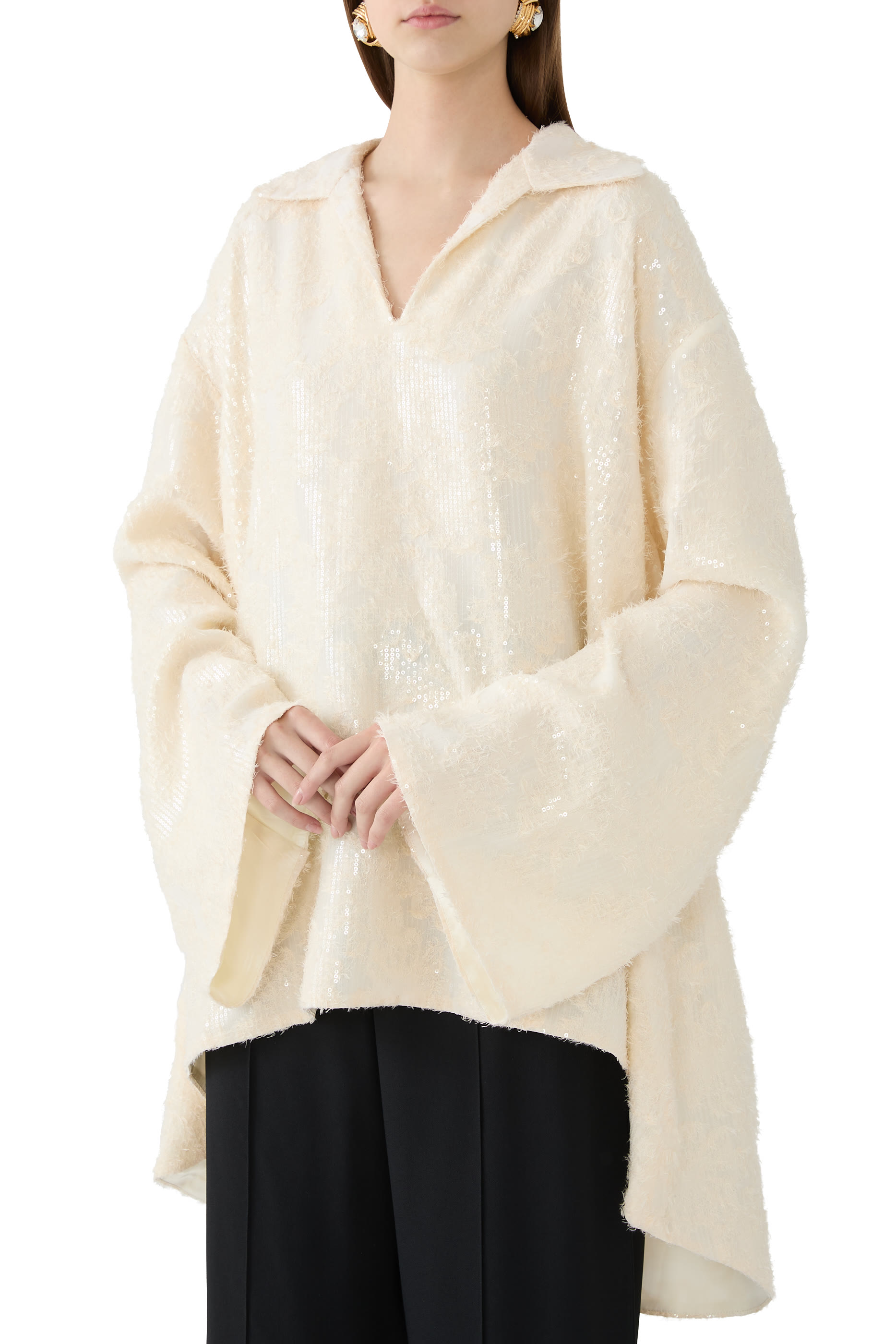 Sequin V-Neck Long Sleeve Top