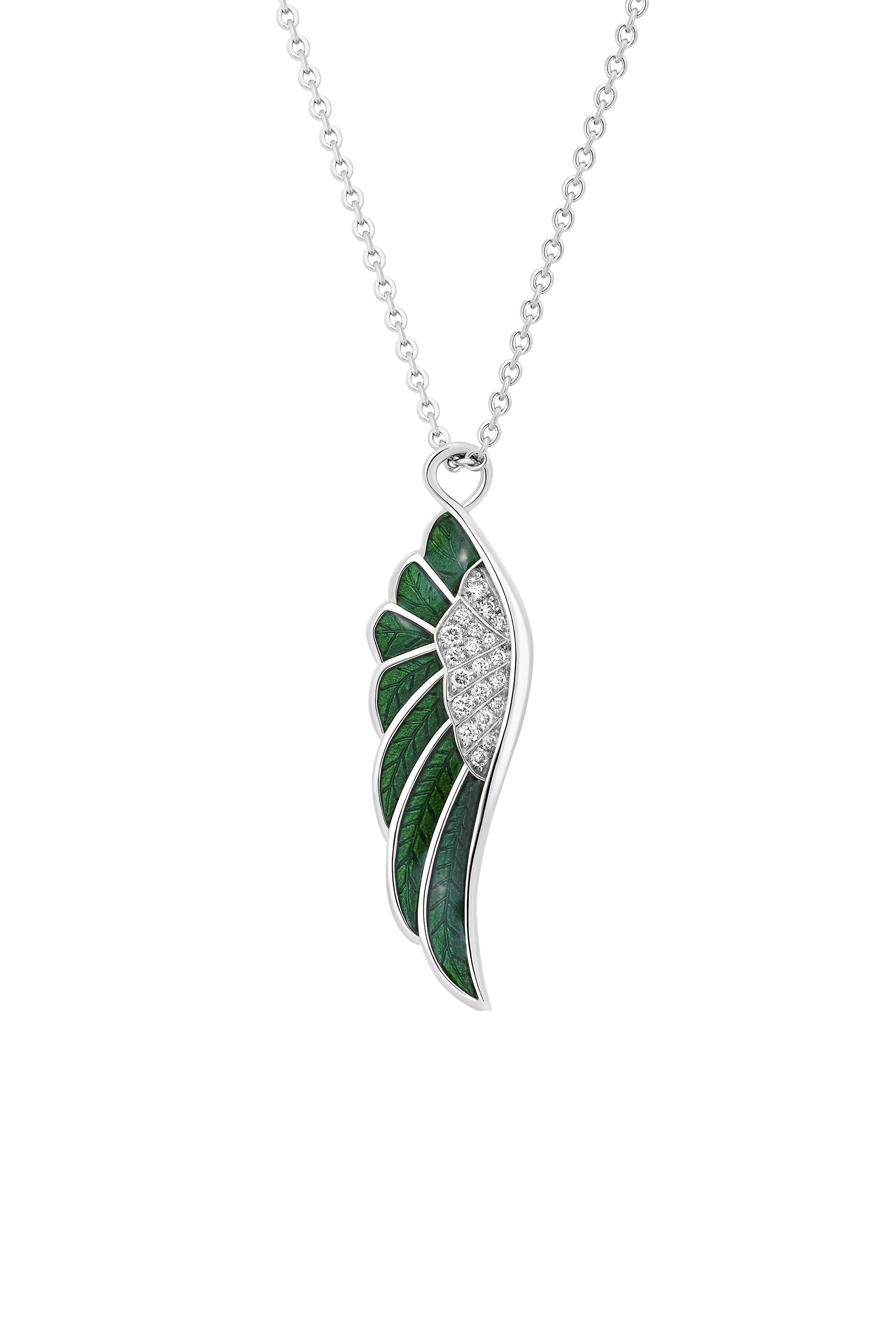 Wings Reflection Pendant, 18k White Gold with Diamonds & Enamel