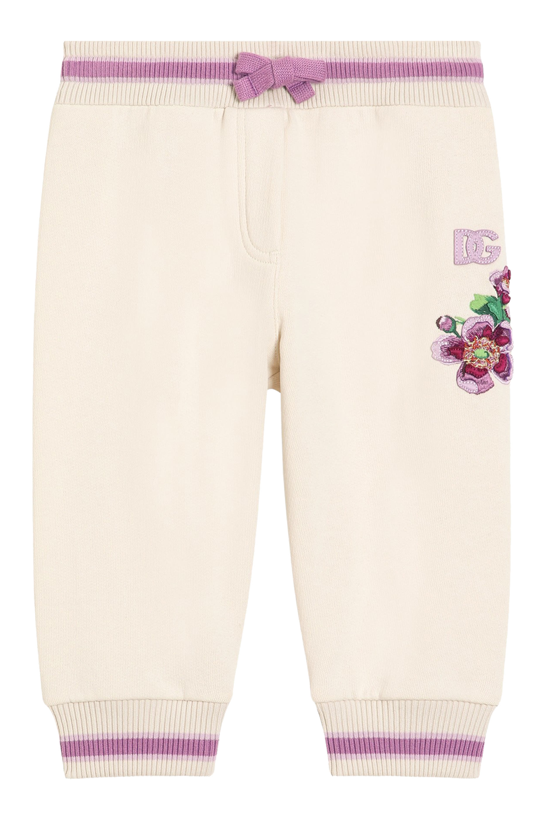 Kids Fleece Pants with Violets and DG Logo Embroidery