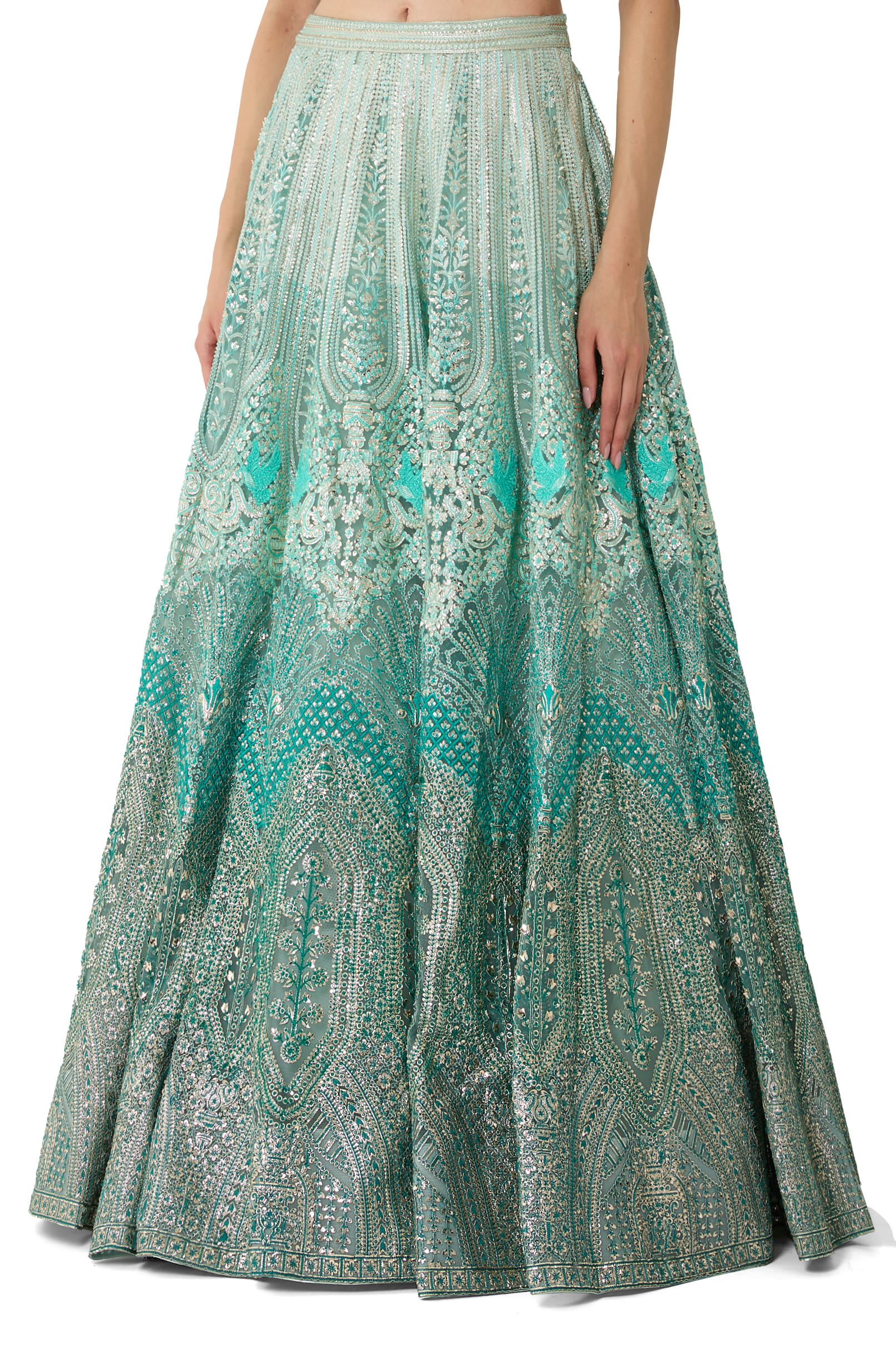 Sea Green Ombre Lehenga Set with Crystal & Sequin Blouse