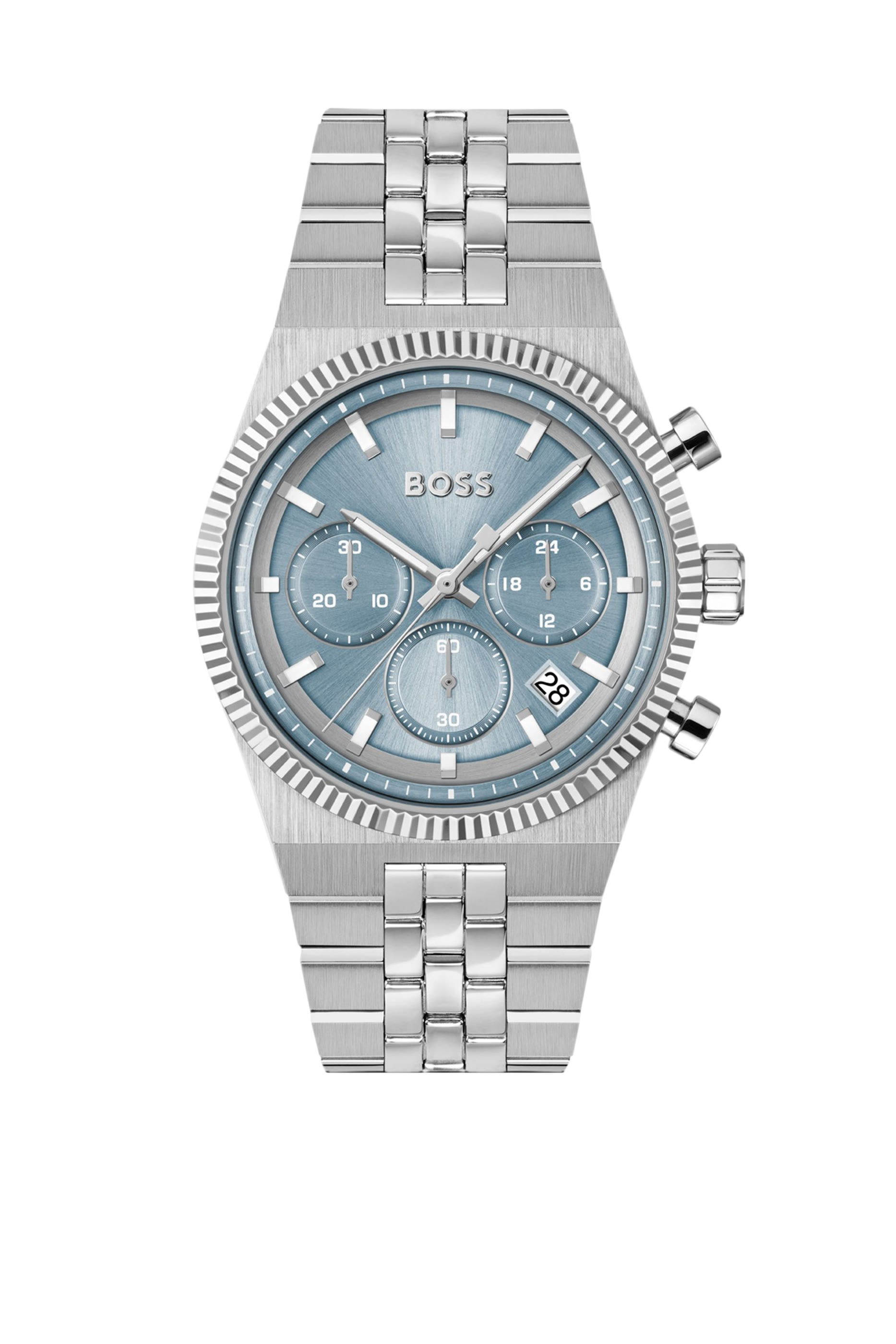 Candor Blue-Dial Chronograph Watch with Fluted Bezel 