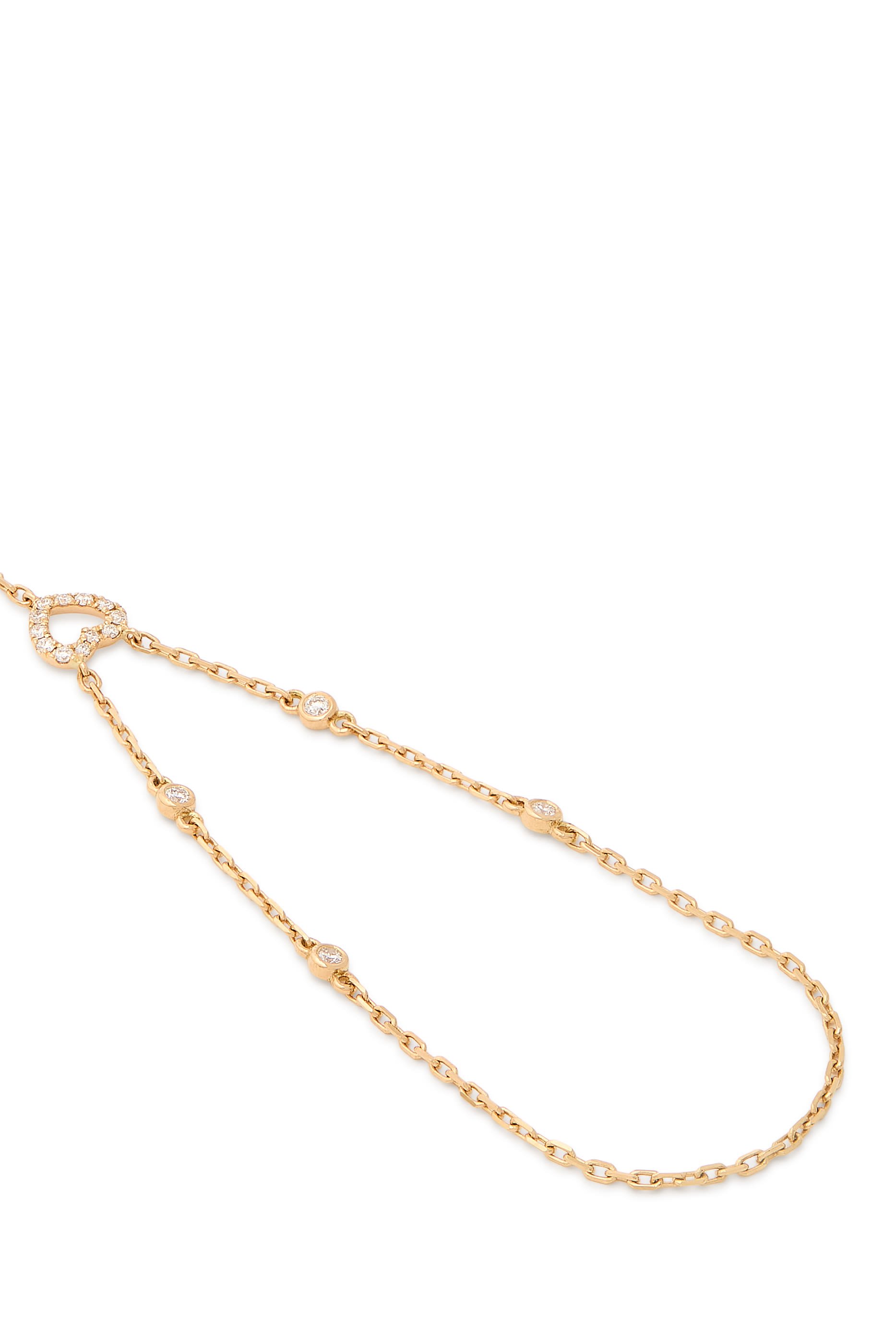 Heart Hand Chain, 18K Yellow Gold with Enamel & Diamonds