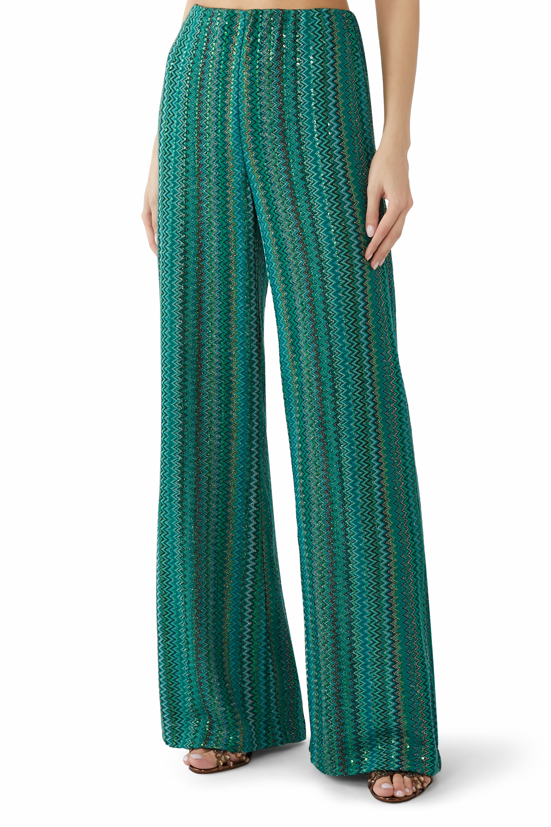 Exclusive Chevron Raschel Sequinned Wide Leg Pants