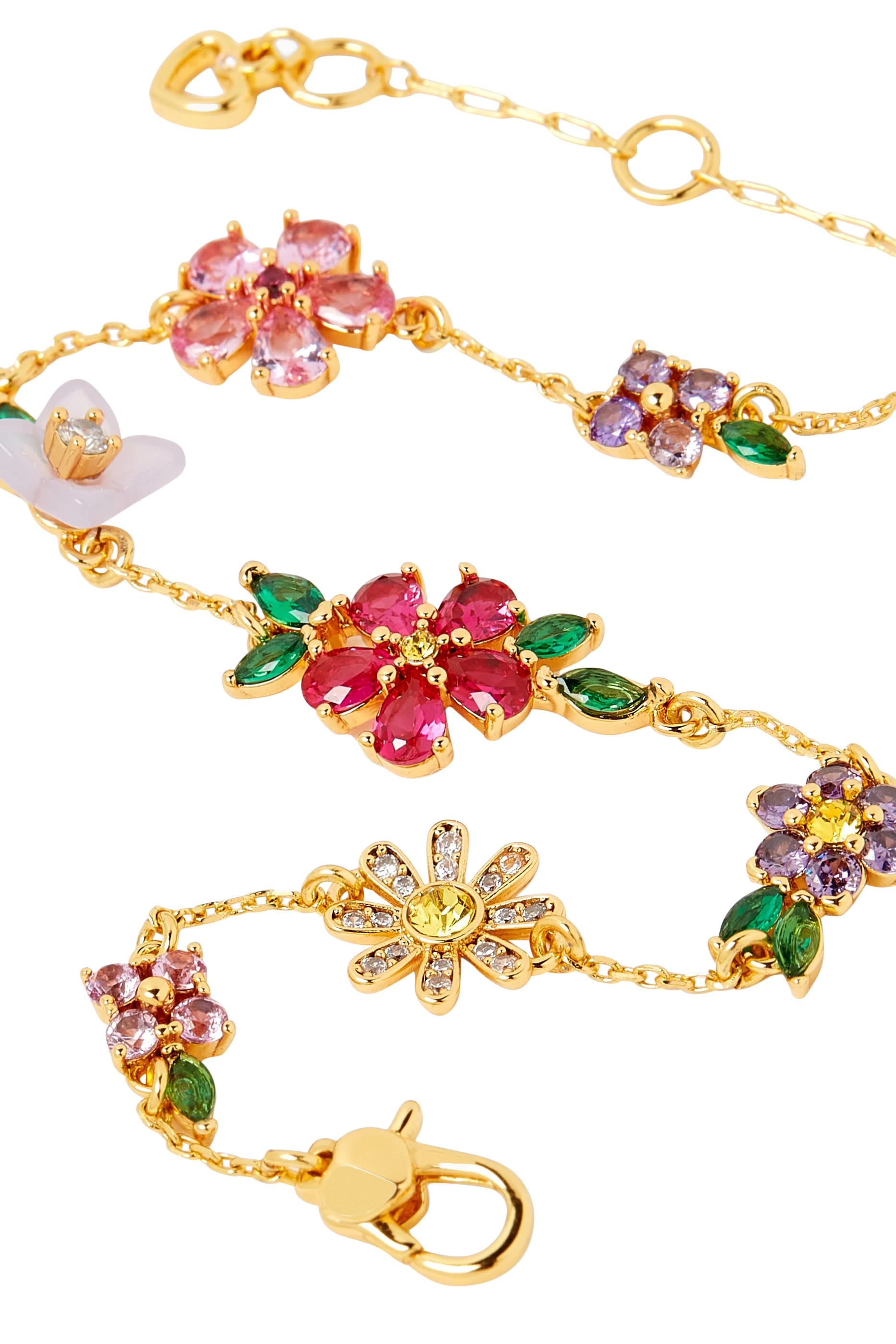 Busting Blooms Bracelet, Brass & Cubic Zirconia, Czech Glass Stone, Resin