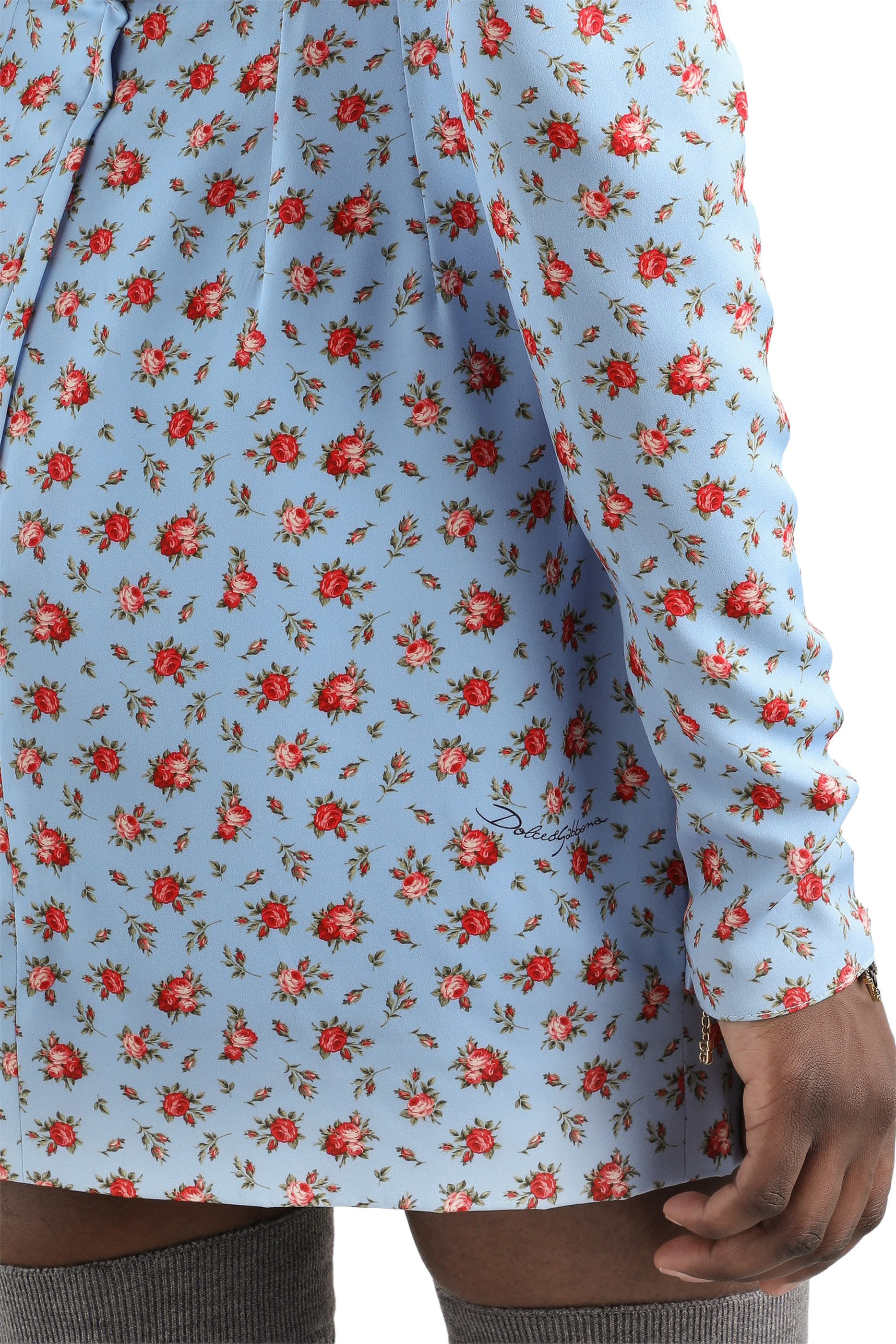 Small Rose-Print Short Charmeuse Dress