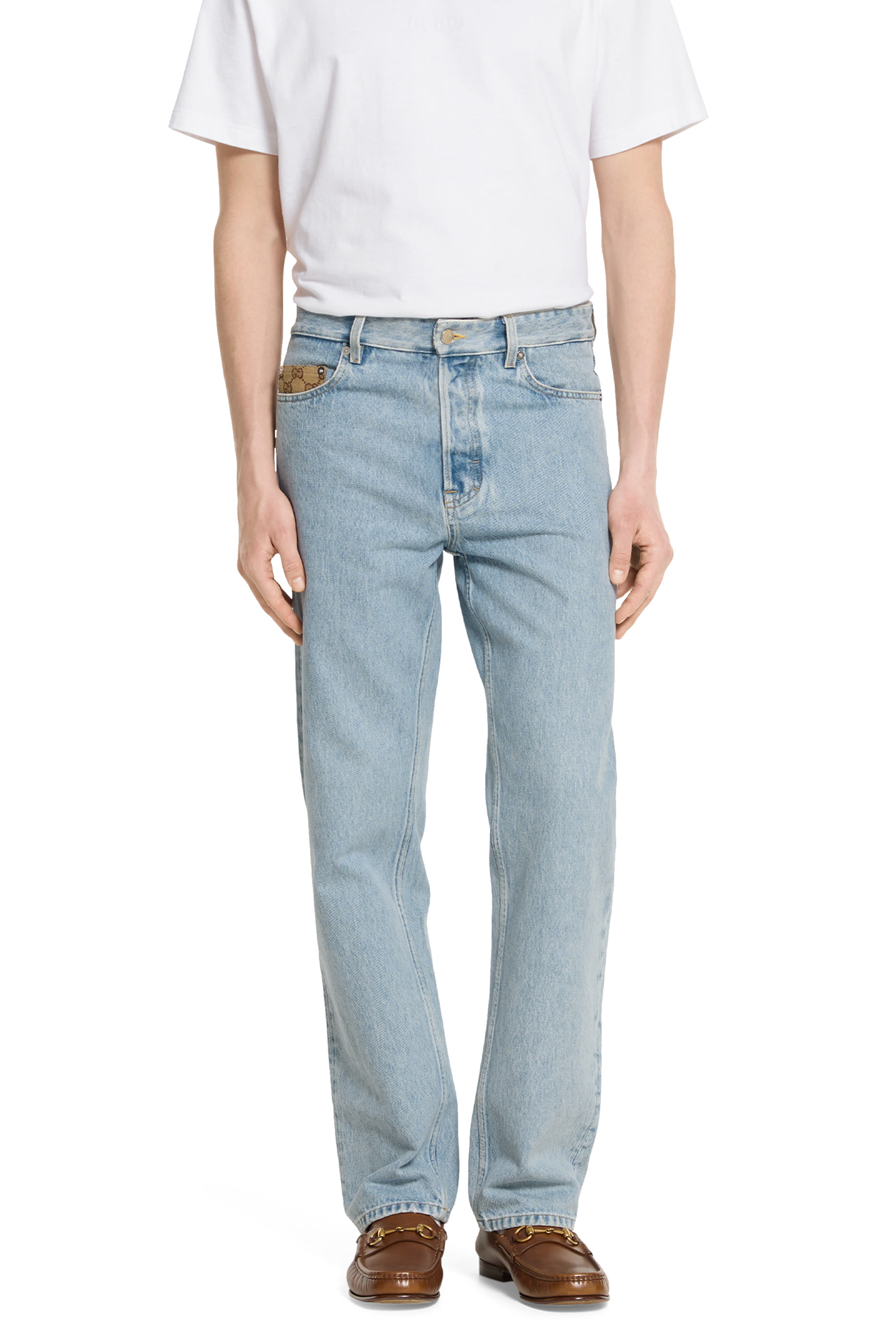 Washed Denim Pants with GG Insert