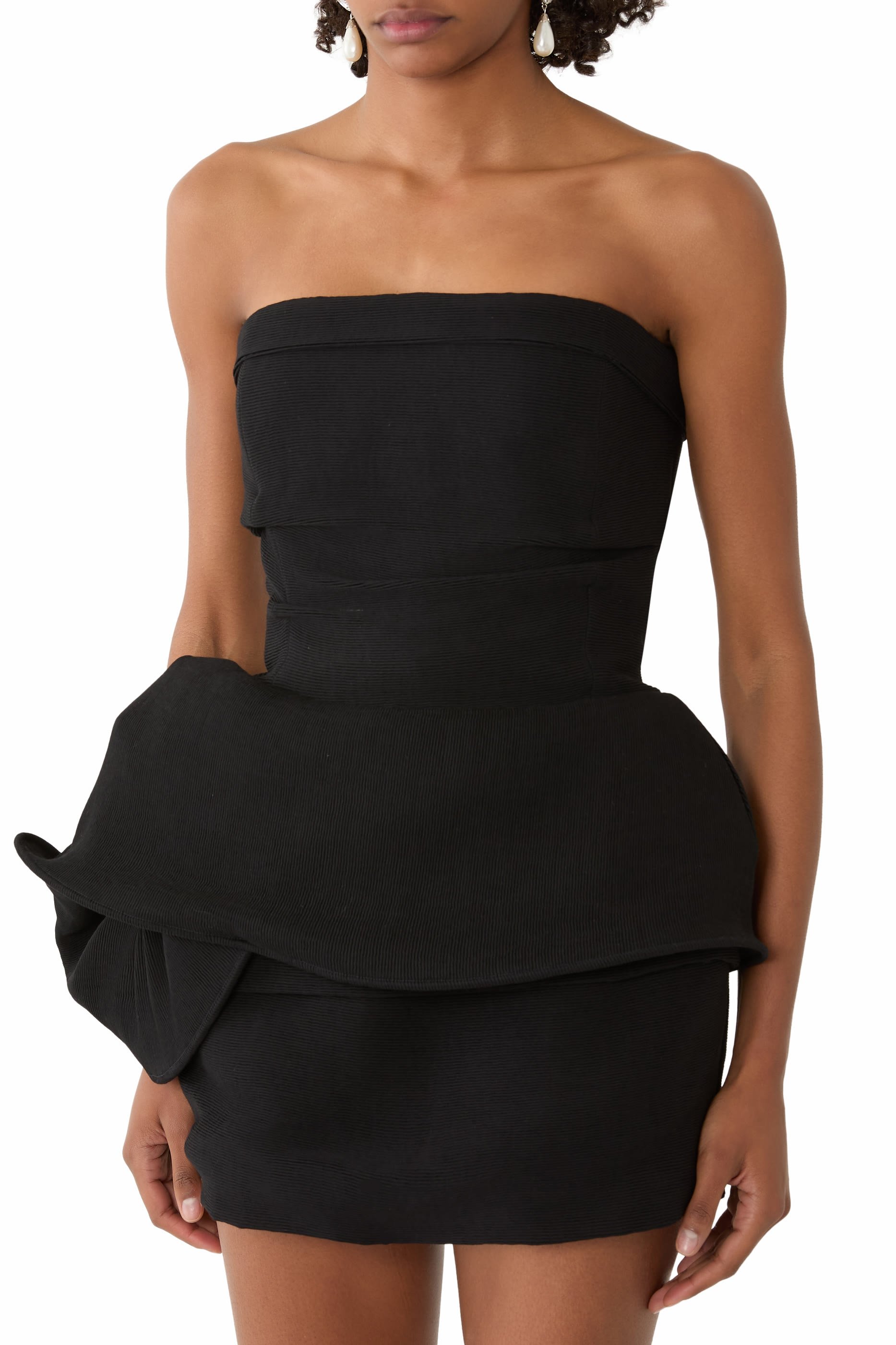 Sculptural Peplum Strapless Mini Dress