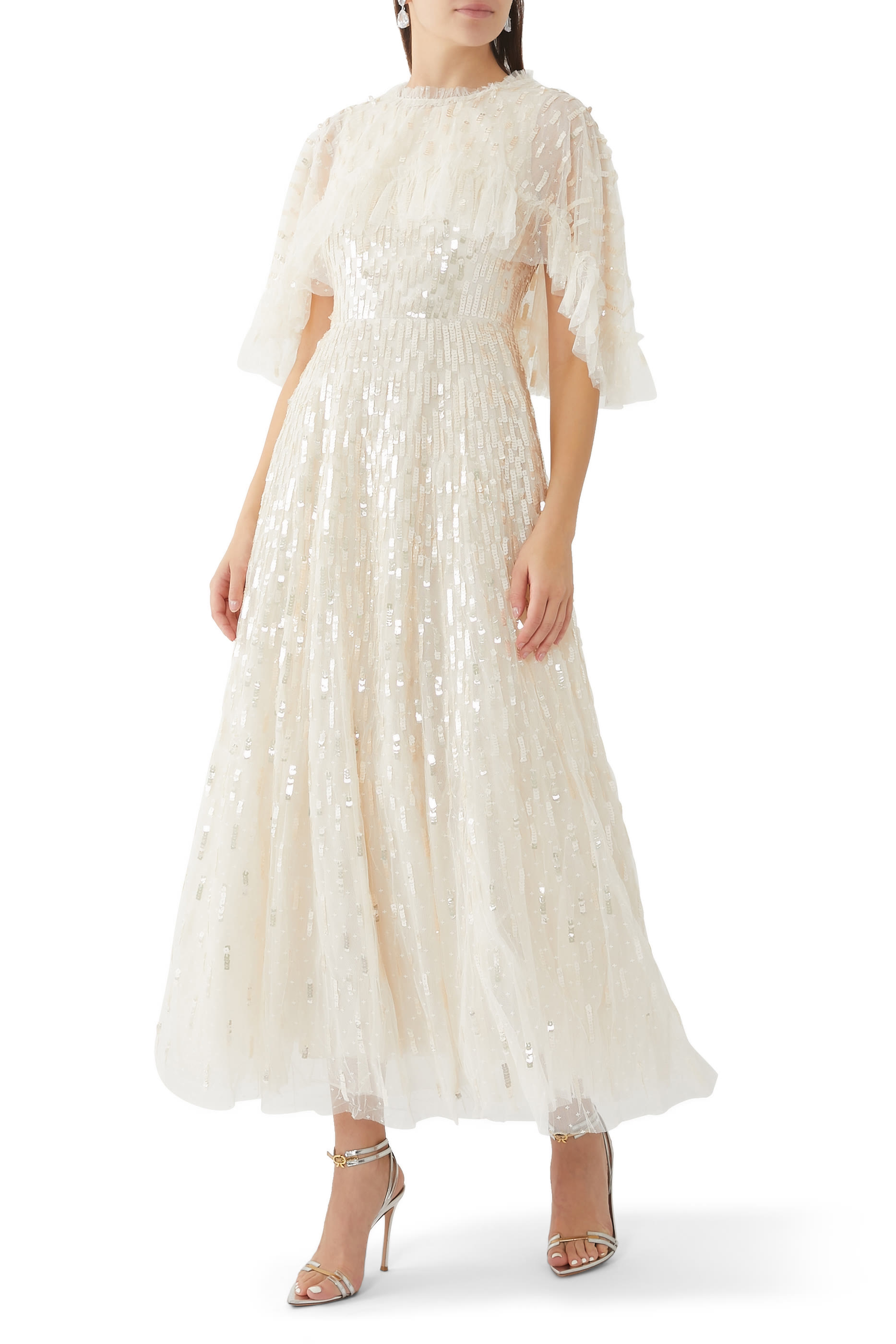 Sequin Dash Cape Ankle Gown