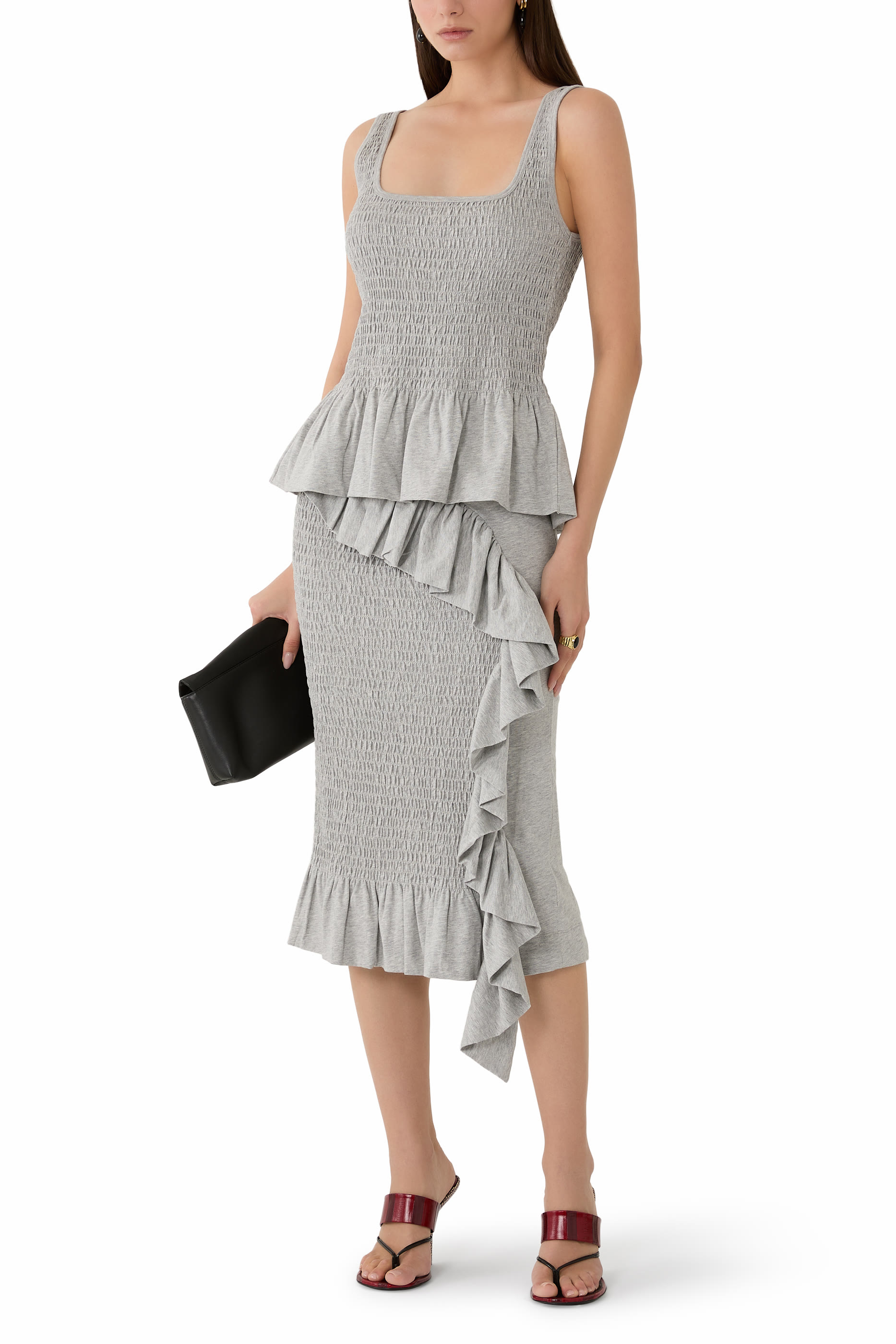 Ruffled Smocked Midi Skirt