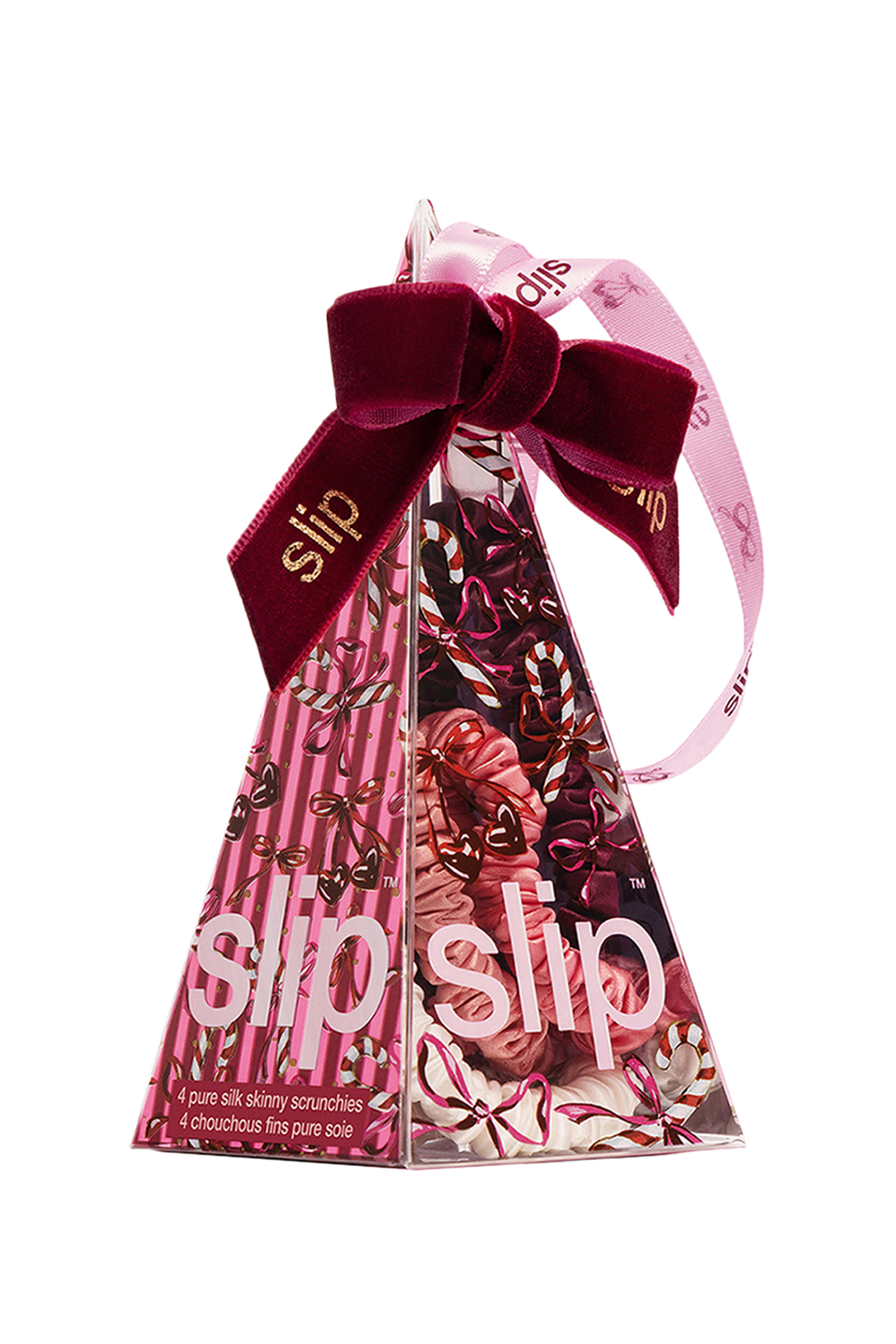 Candy Cane Silk Skinny Scrunchie Ornament, Set of 4 