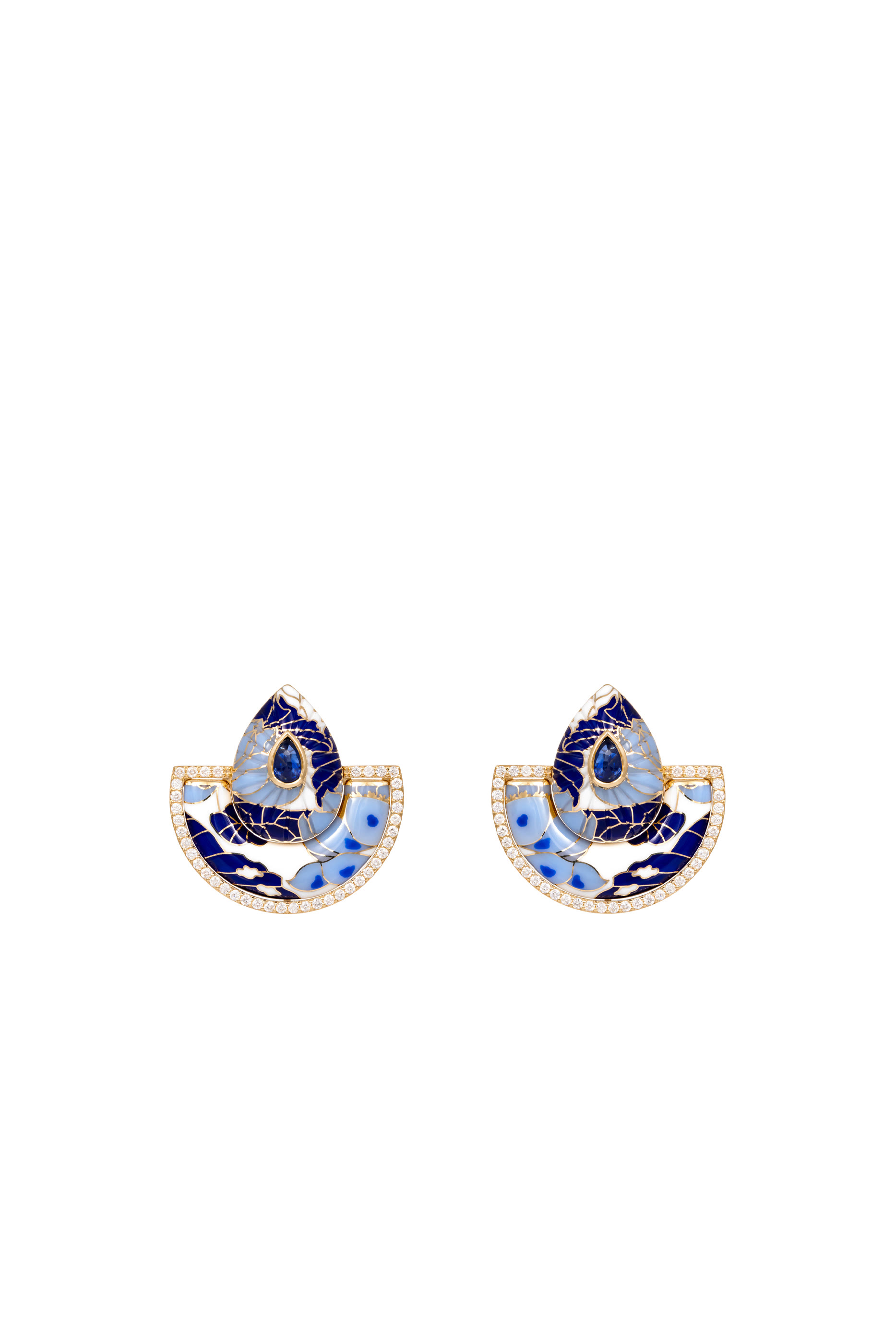 Bond Street Chinoiserie Fan Small Earrings, 18k Yellow Gold with Diamonds
