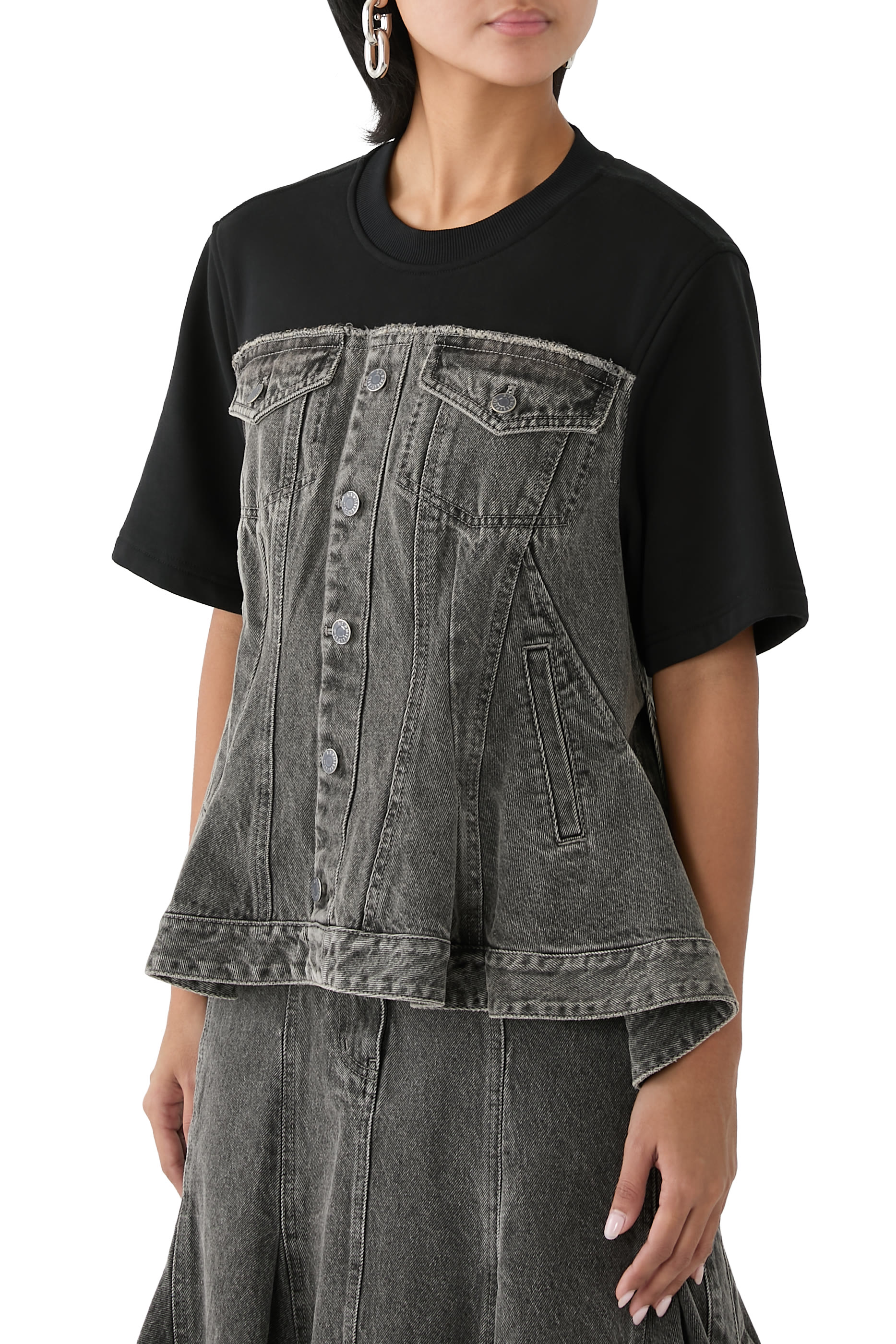 Flounce Hem Hybrid Denim Top