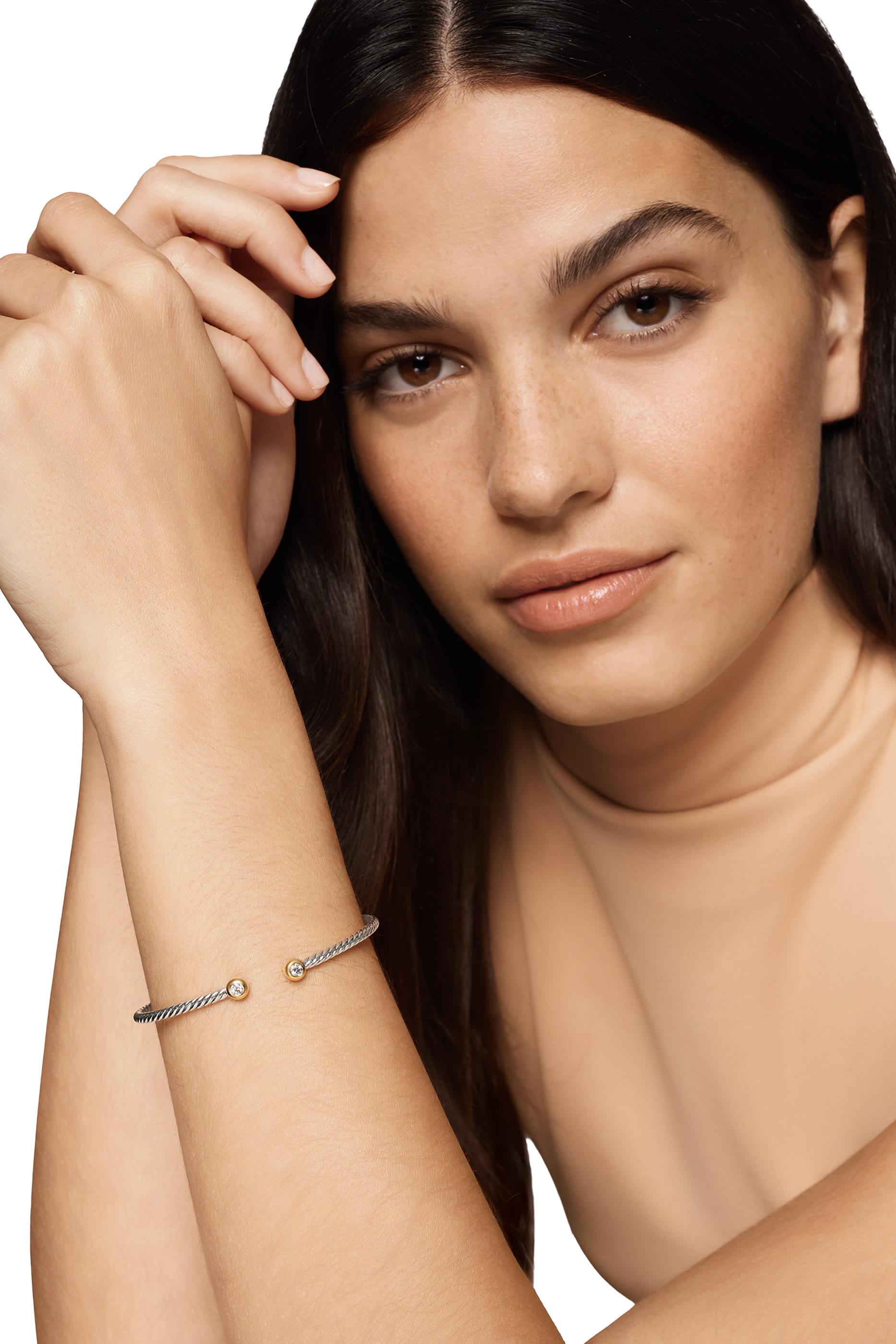 Micro Cable Flex&reg; Round Bracelet, Sterling Silver with 14K Yellow Gold & Diamonds
