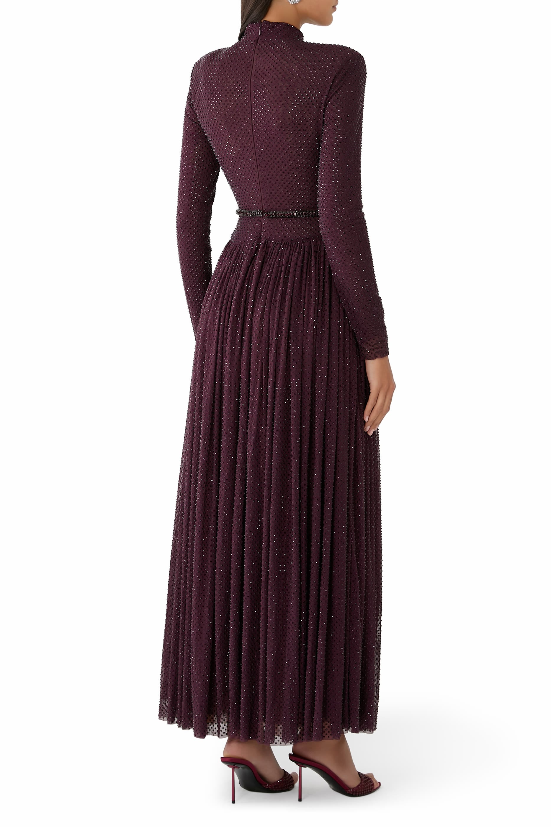 Rhinestone Long Sleeves Maxi Dress