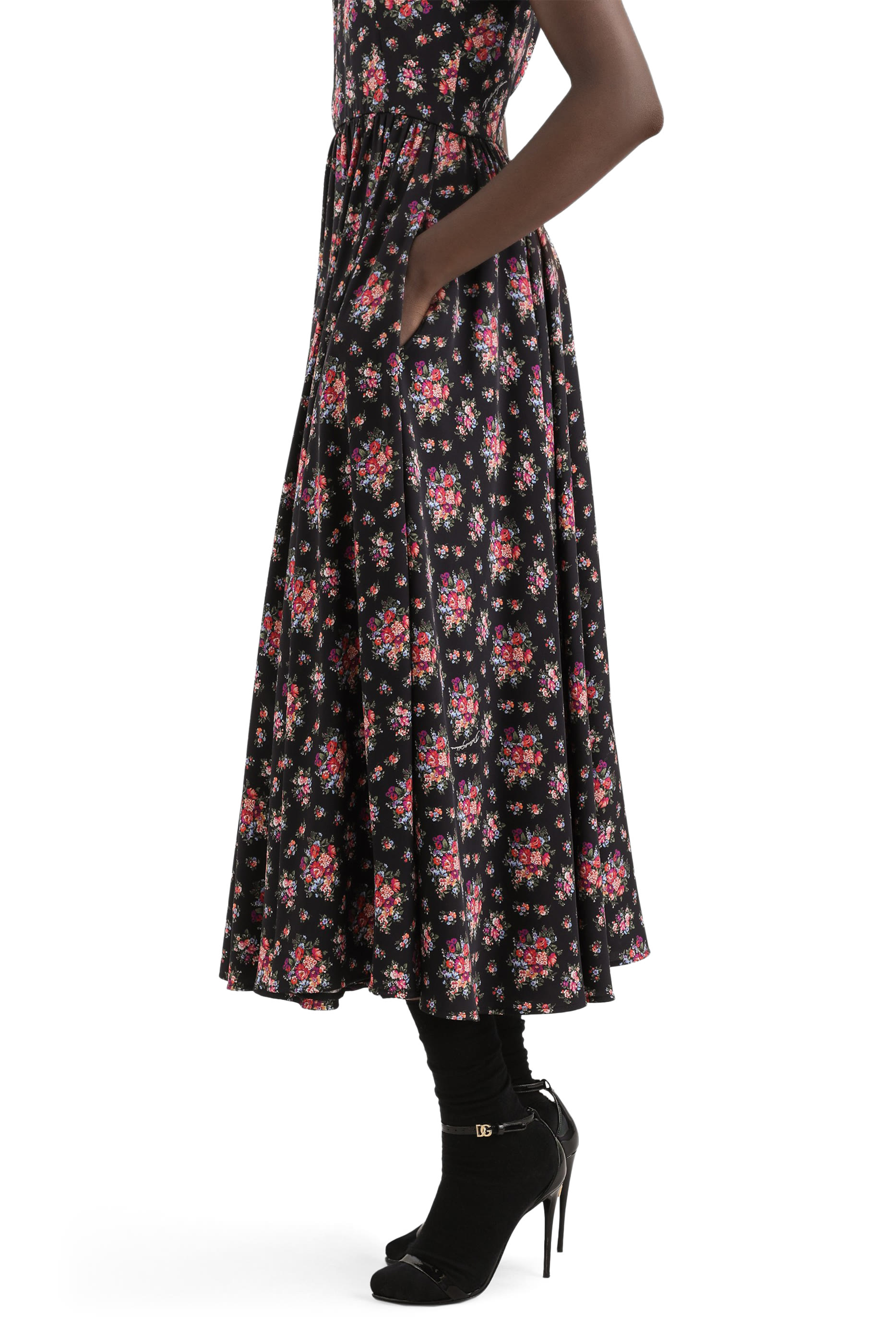 Small Flower Bouquets-Print Charmeuse Dress