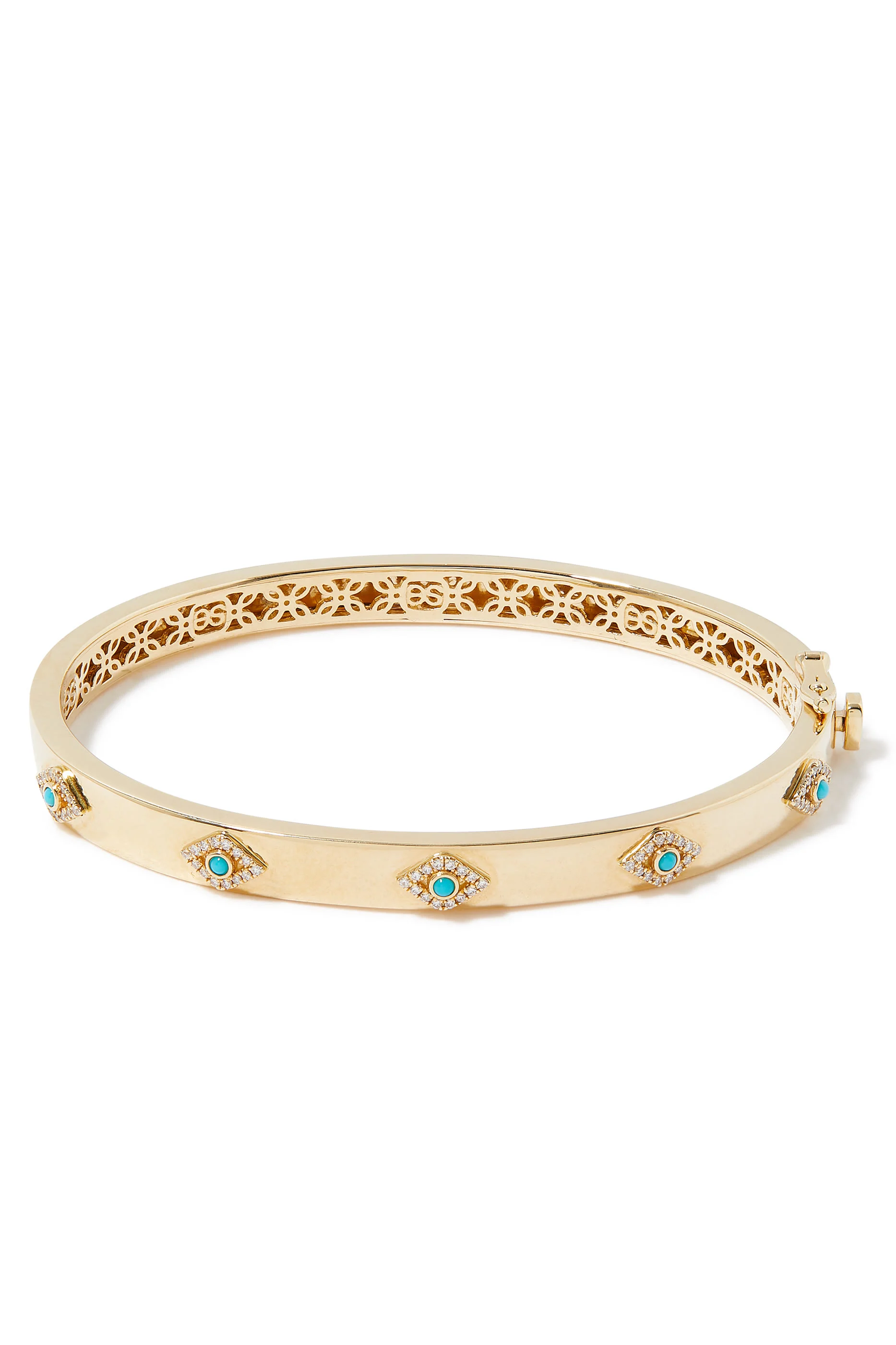 Multi Eye Bangle, 14k Yellow Gold with Diamonds & Turquoise