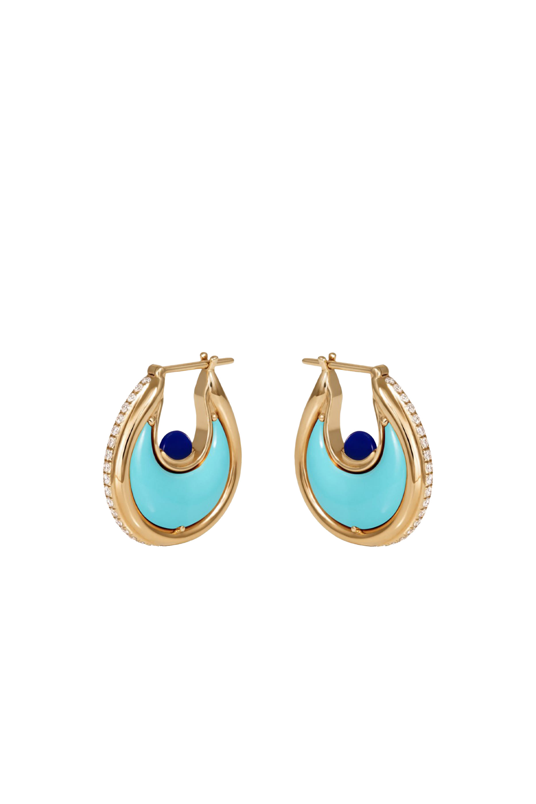 Diana Earrings, 18k Yellow Gold with Diamonds, Turquoise & Lapis Lazuli