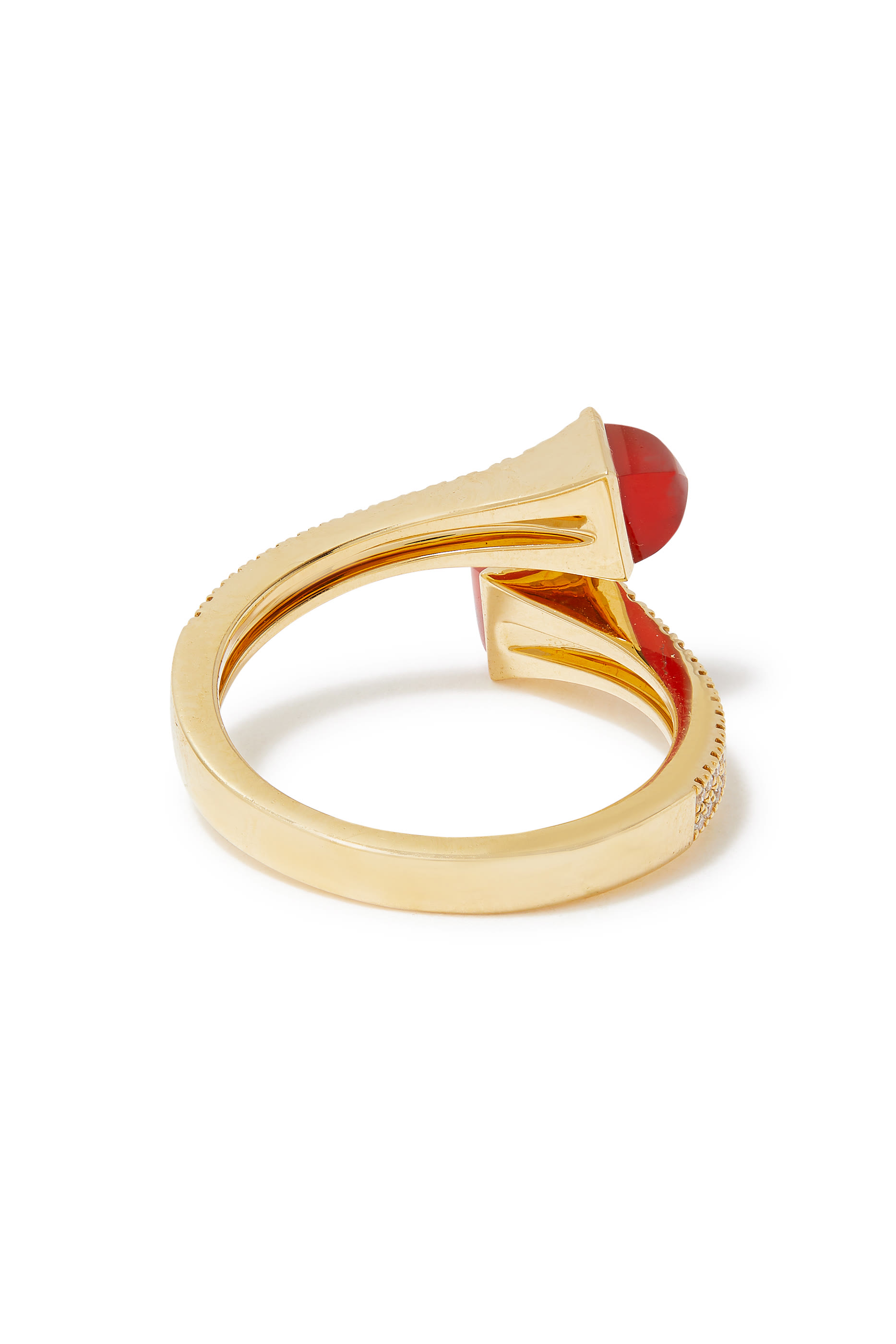 Cleo Slim Ring, 18k Yellow Gold with Red Agate & Diamonds