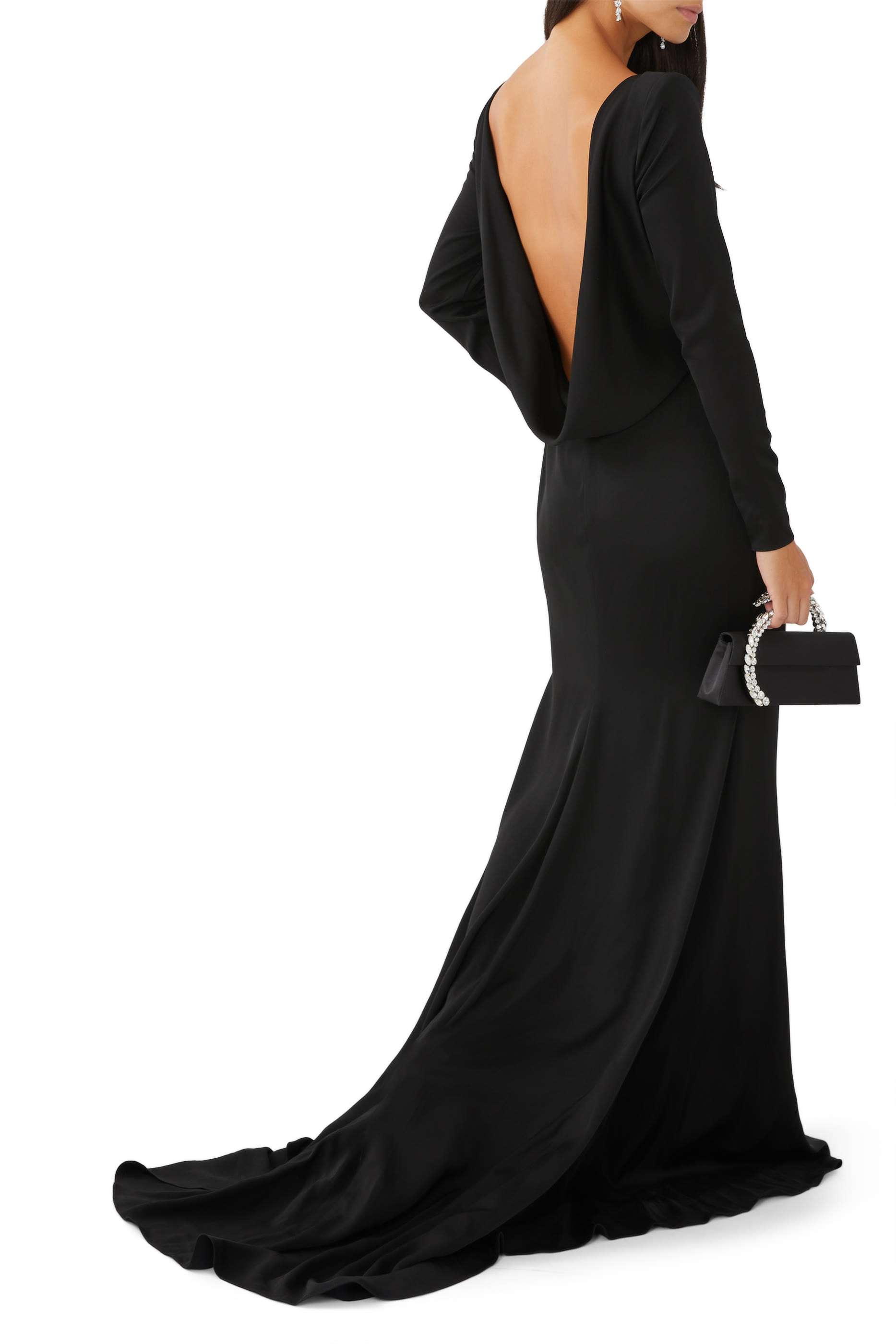 Long Sleeve Open Back Drape Gown