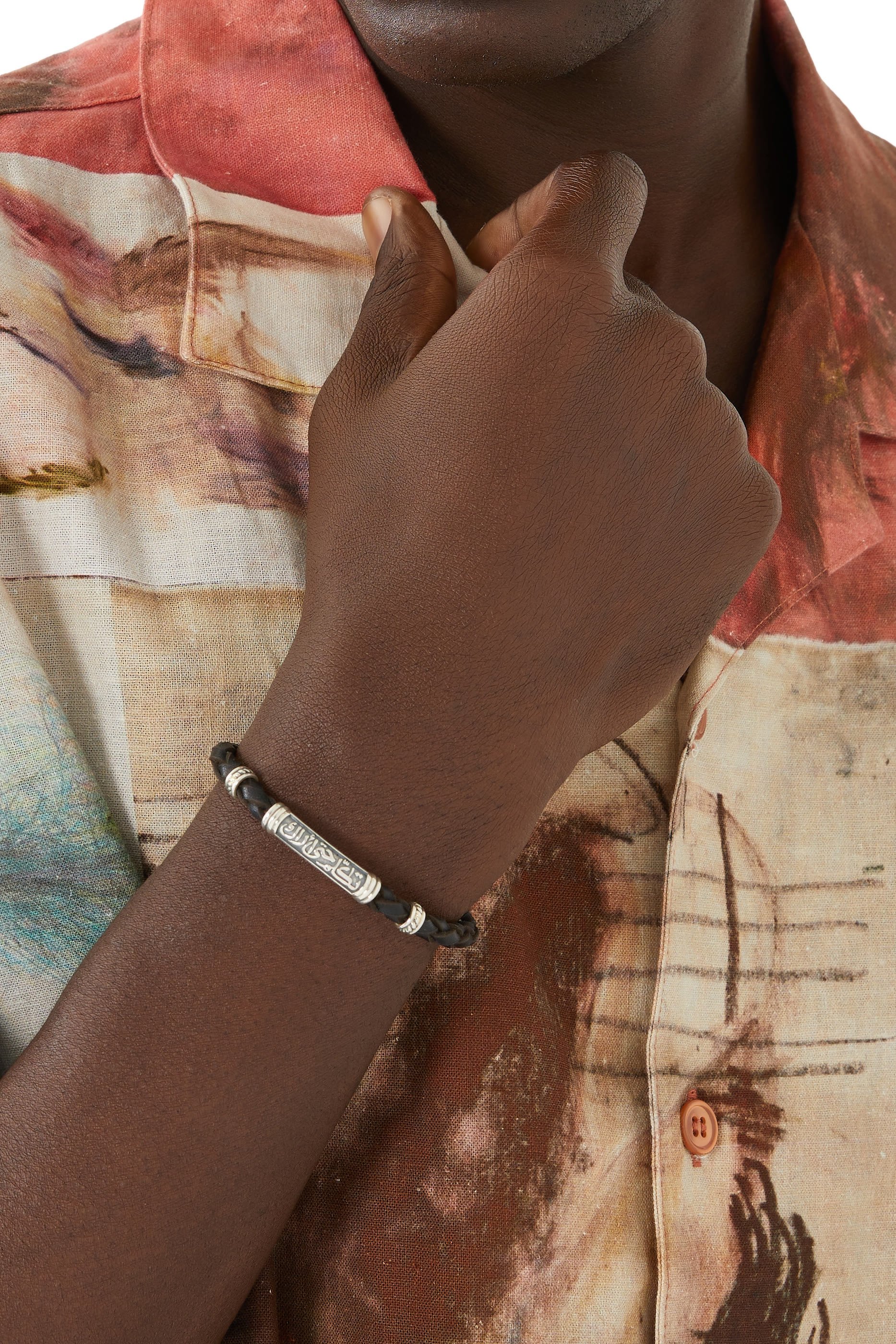 Calligraphy Bracelet, Silver & Leather