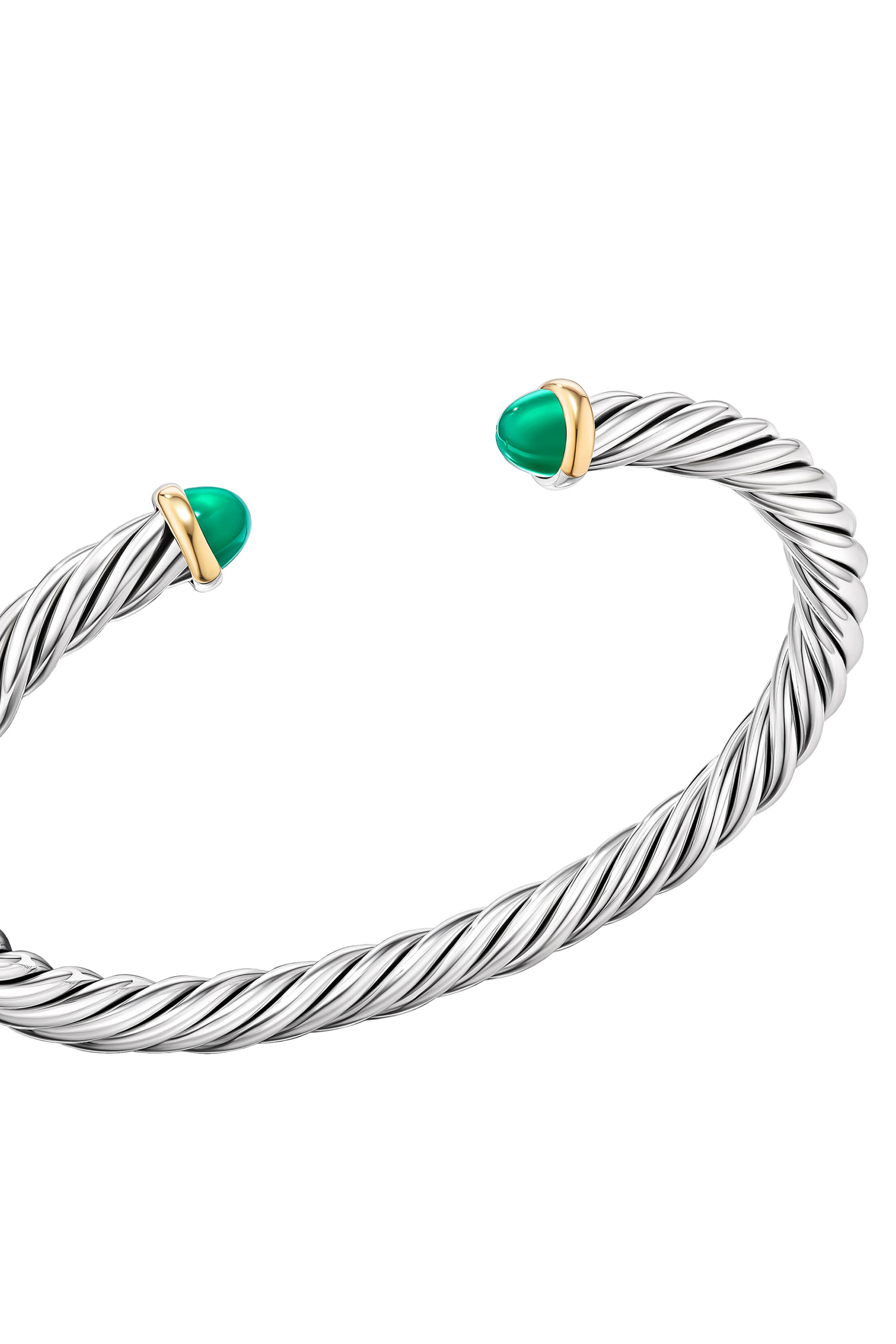 Green Onyx Cuff Bracelet, Sterling Silver and 14k Yellow Gold