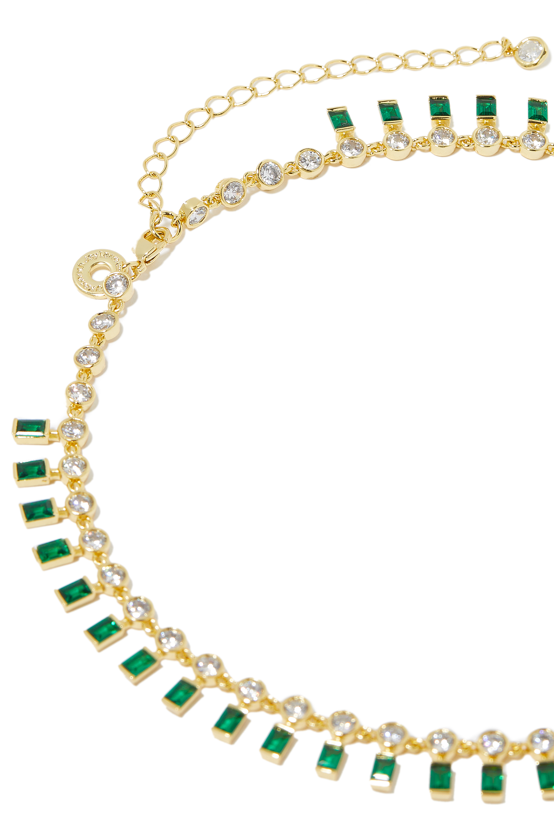 Round Chain Dangle Collar Necklace, Gold-Plated Brass, Emerald & Cubic Zirconia