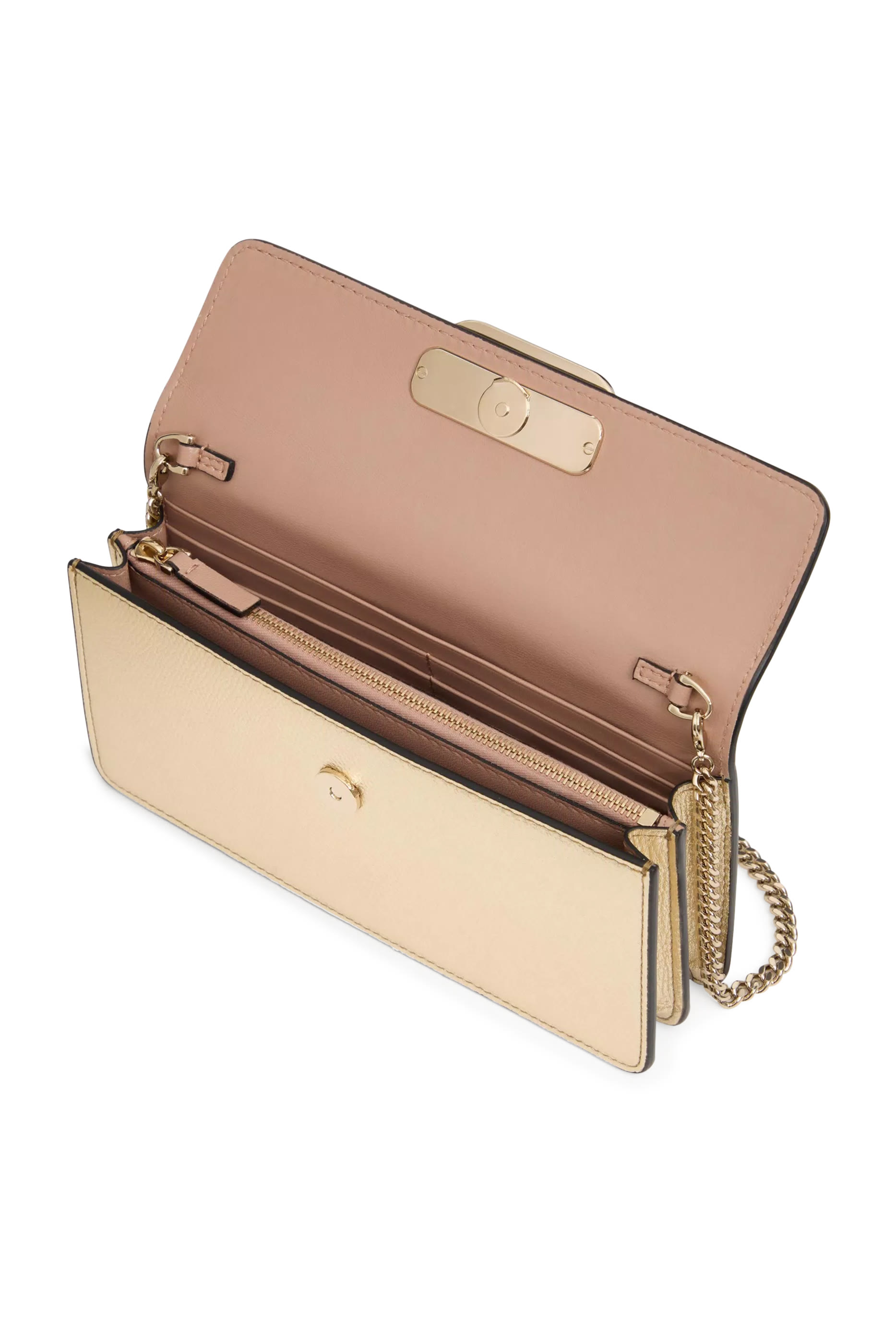 VLogo Signature Metallic Grainy Calfskin Wallet With Chain