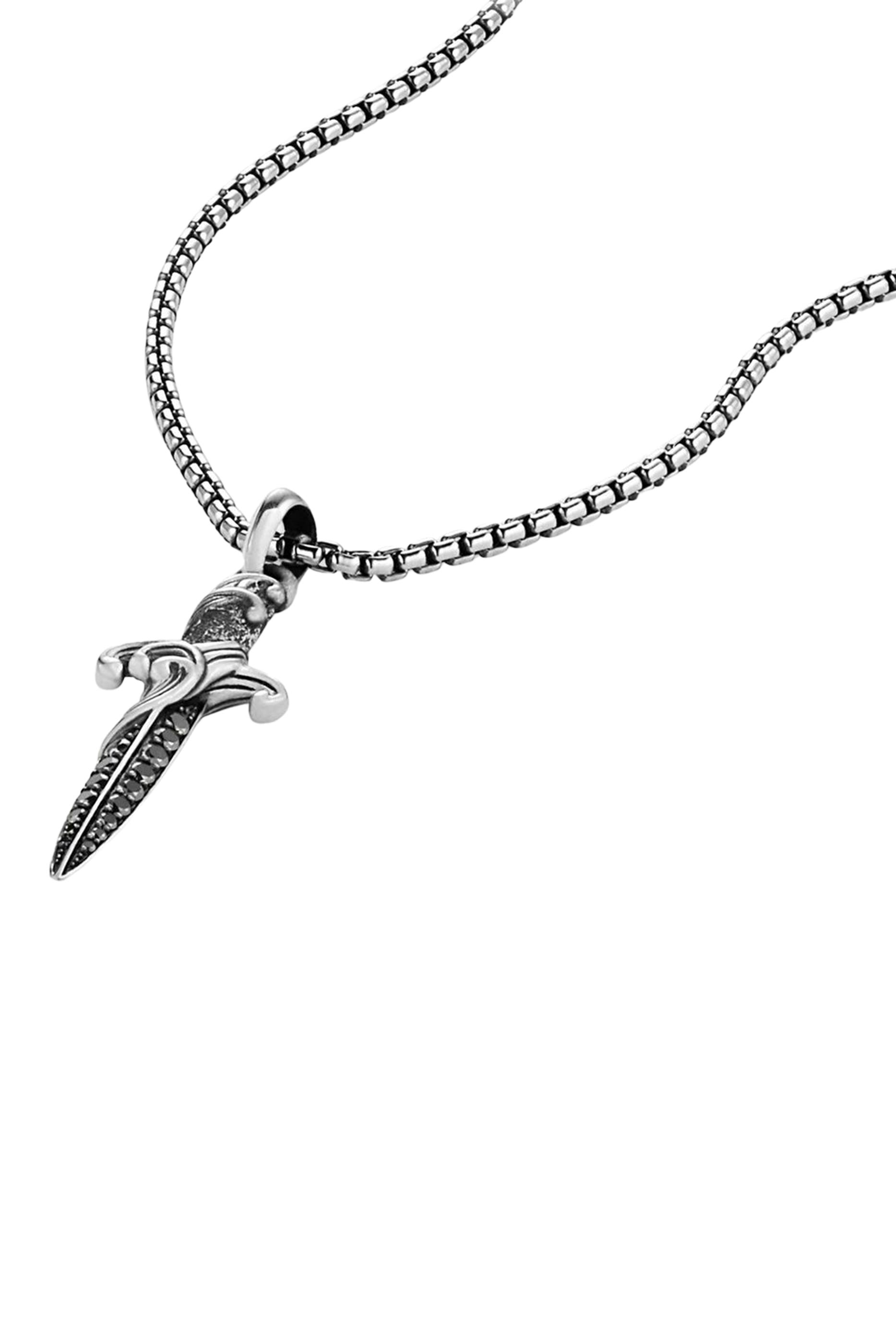 Waves Dagger Amulet, Sterling Silver & Black Diamonds