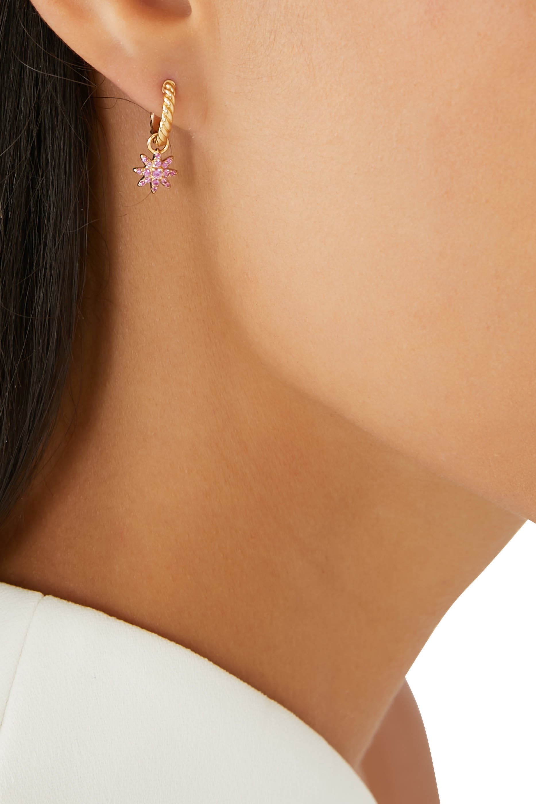 Petite Starburst Drop Earrings, 18k Yellow Gold & Pink Sapphires