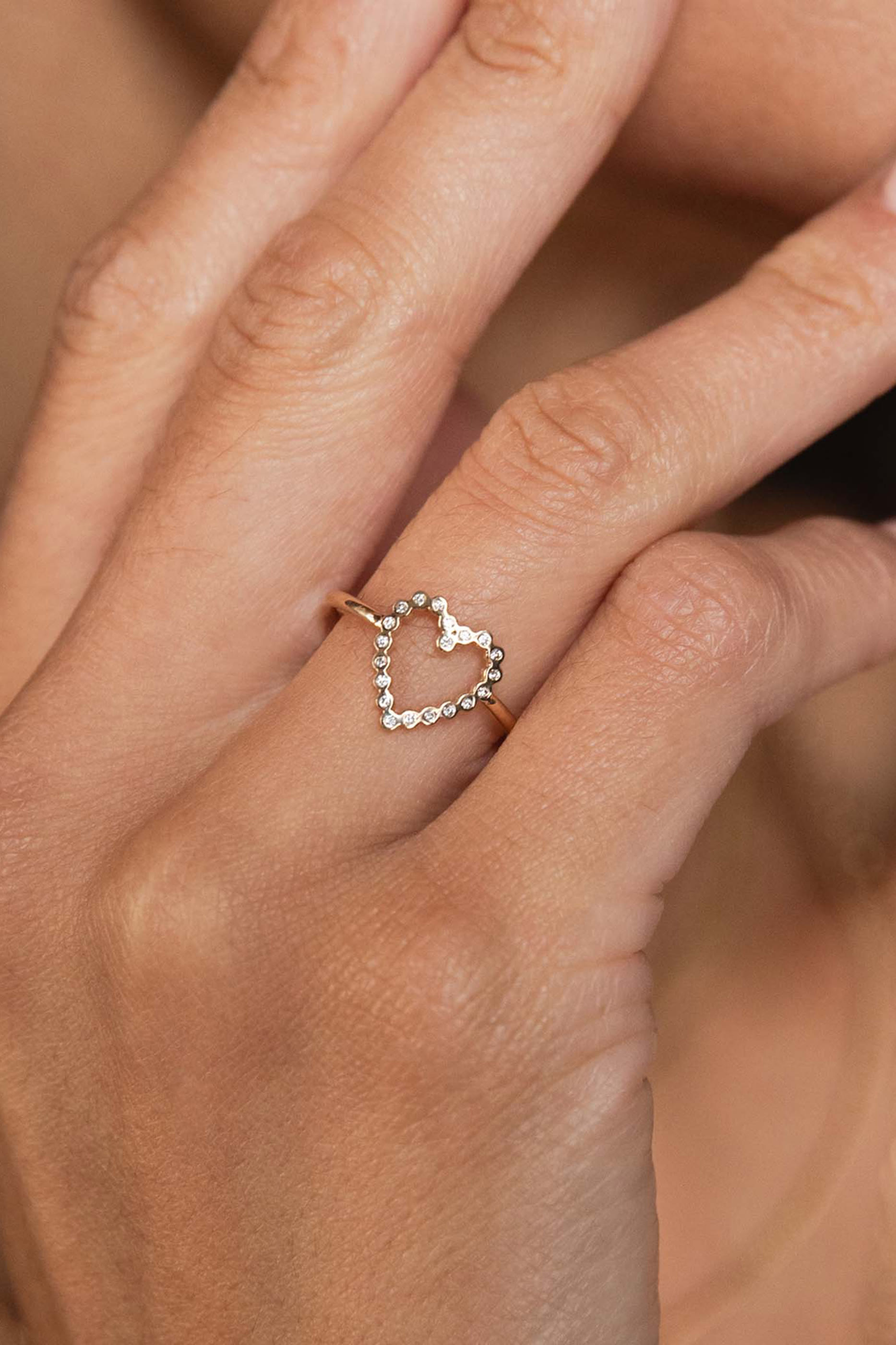 Small Heart Ring, 14K Yellow Gold & Diamonds