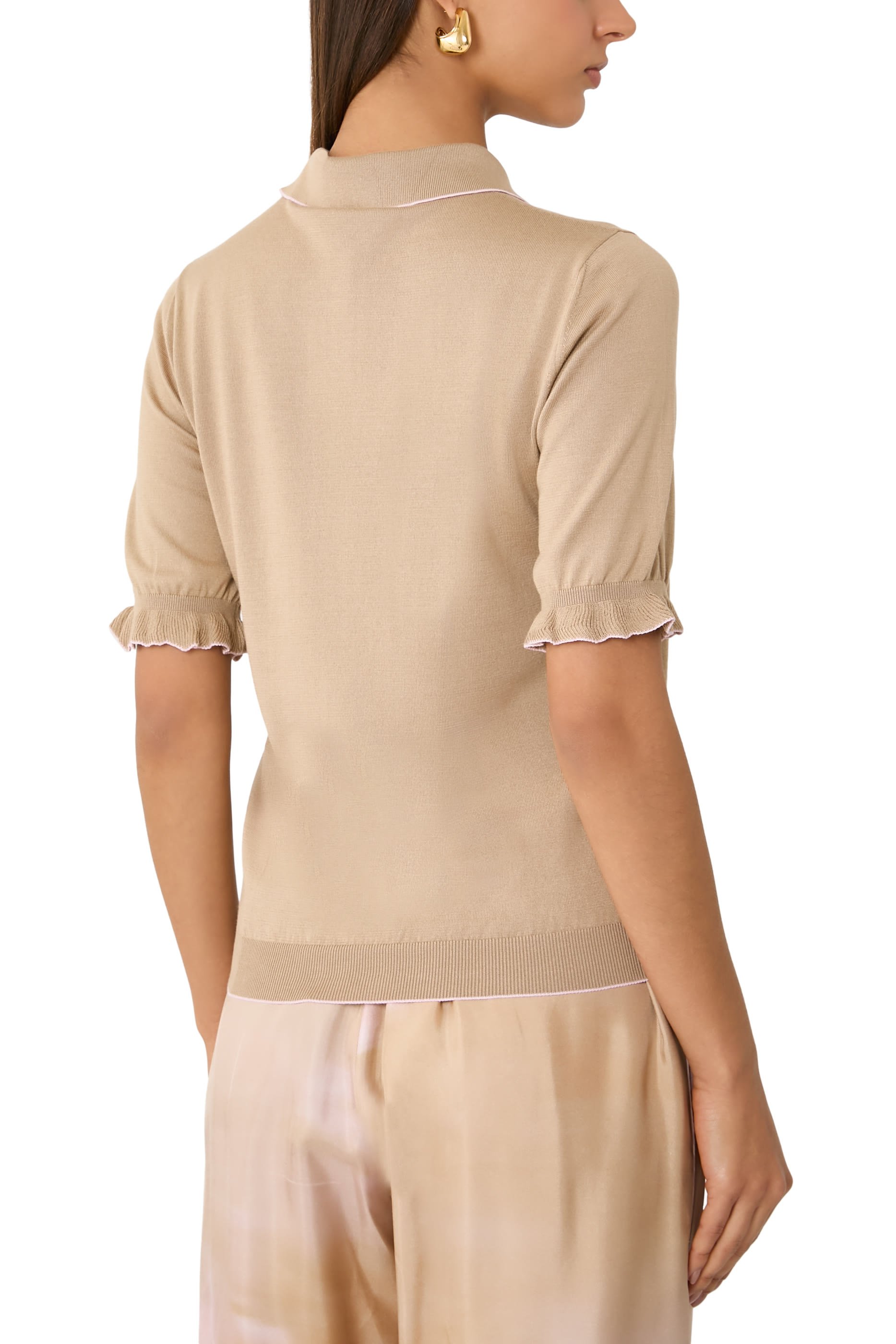 Frilled Polo Knit Top