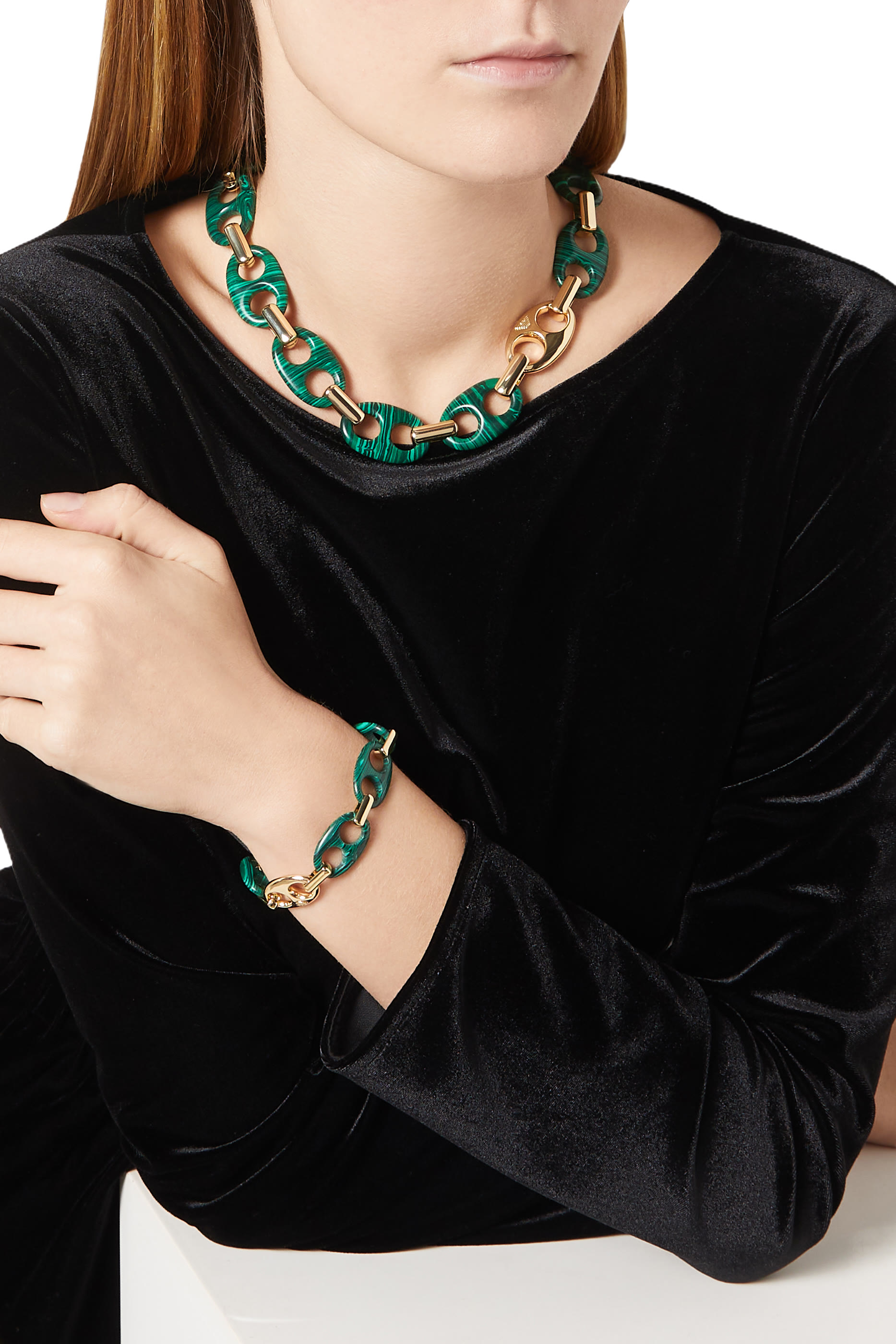 Reconstituted Malachite Chain Bracelet, Brass & Malachite