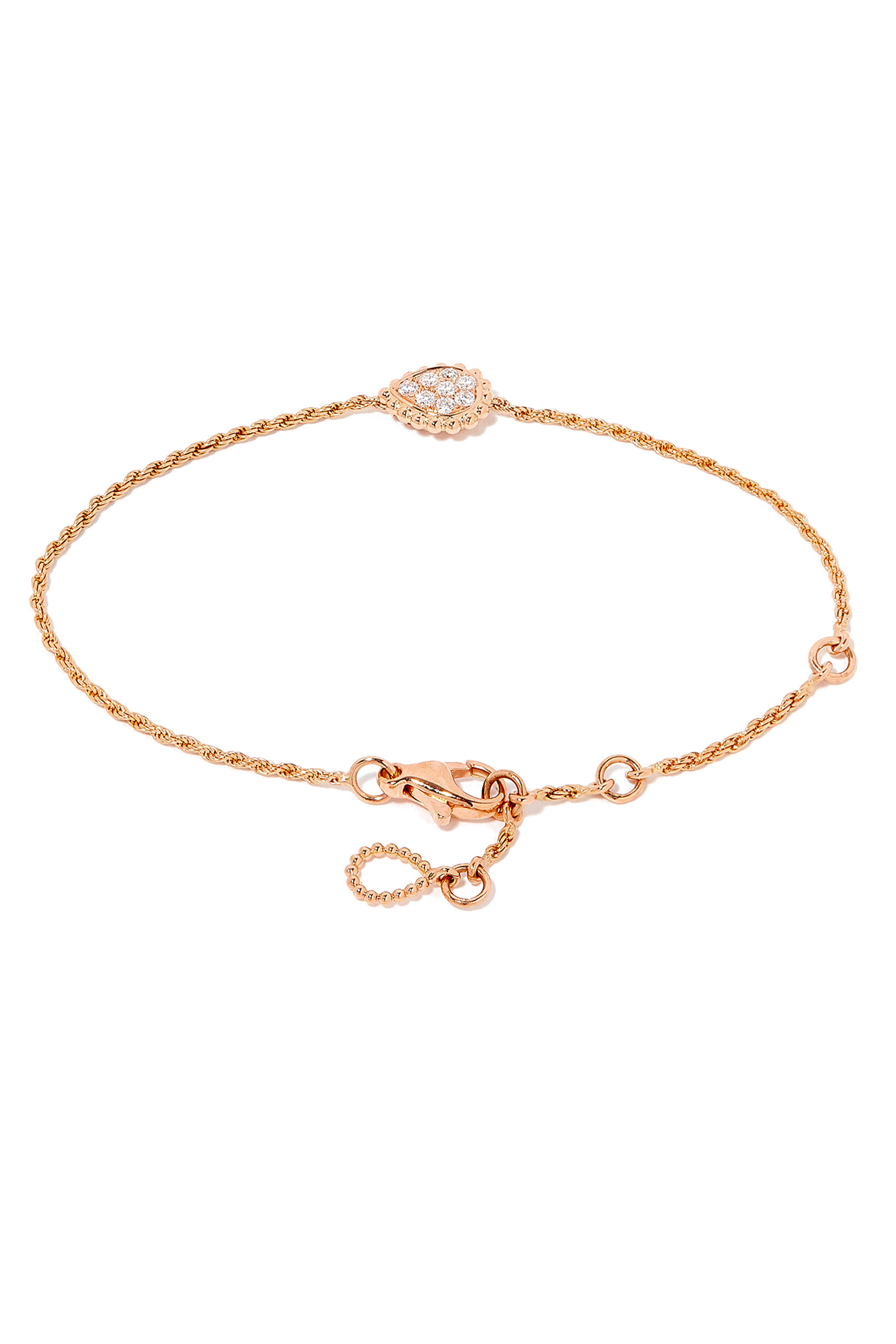 Serpent Boh&egrave;me XS motif chain bracelet, paved with diamonds, in pink gold