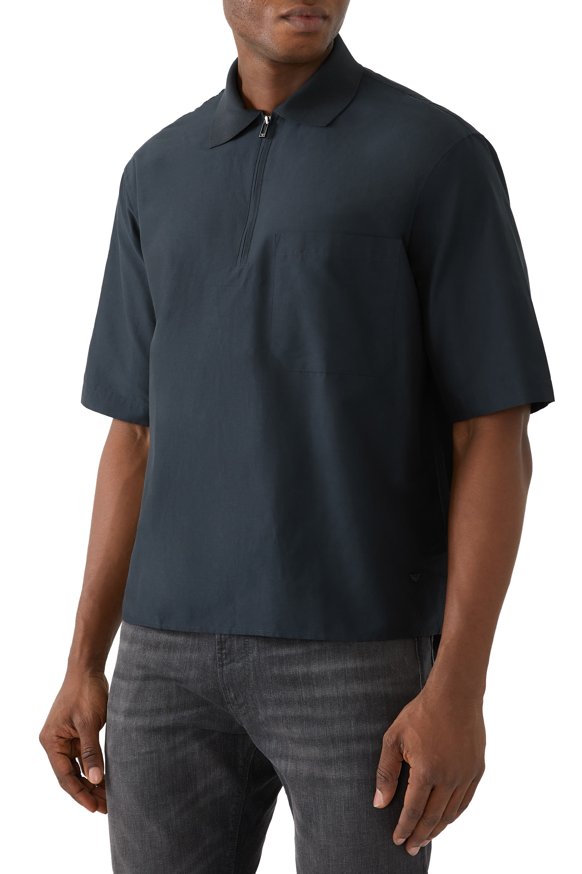 Zip Polo Silk & Cotton Shirt