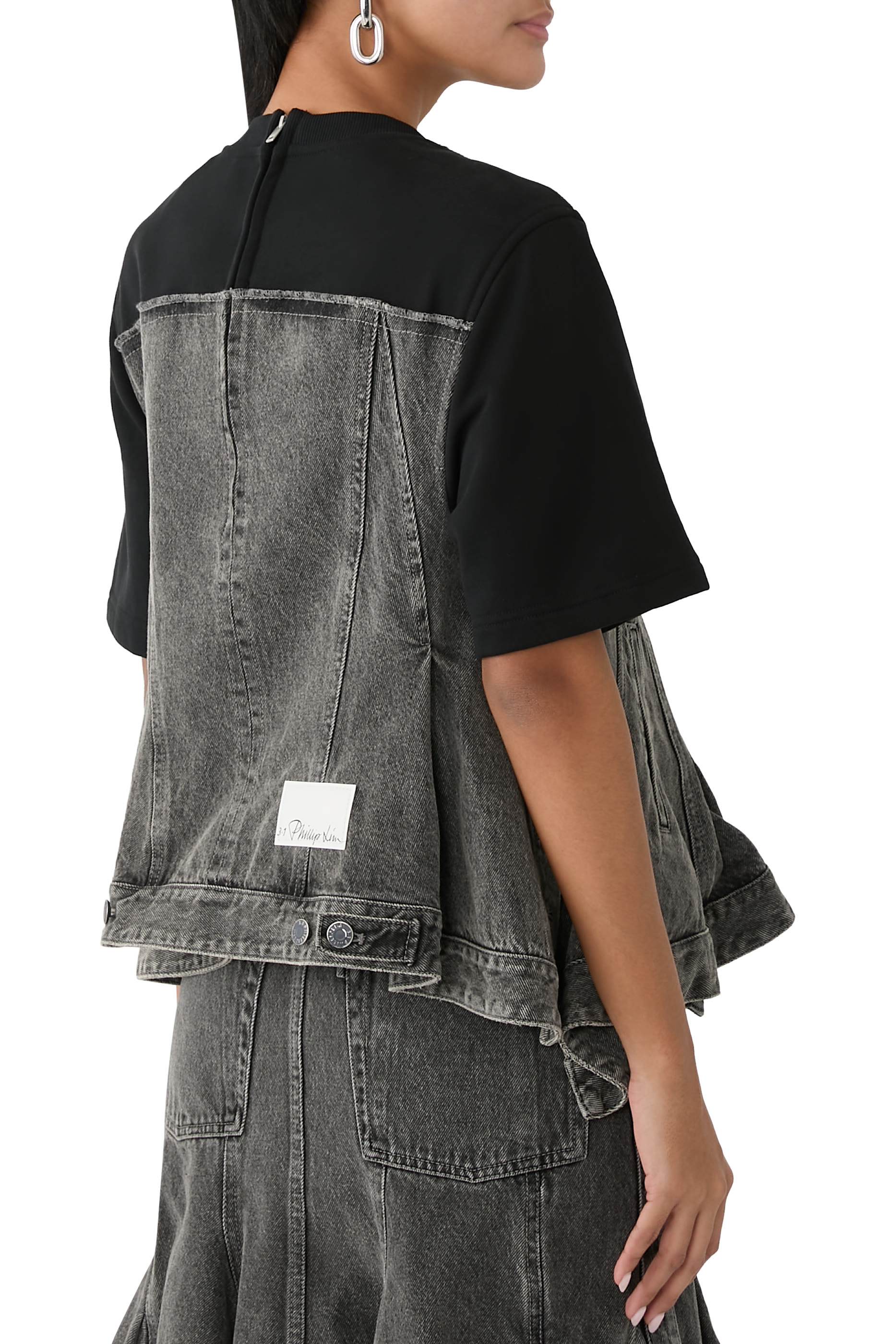 Flounce Hem Hybrid Denim Top