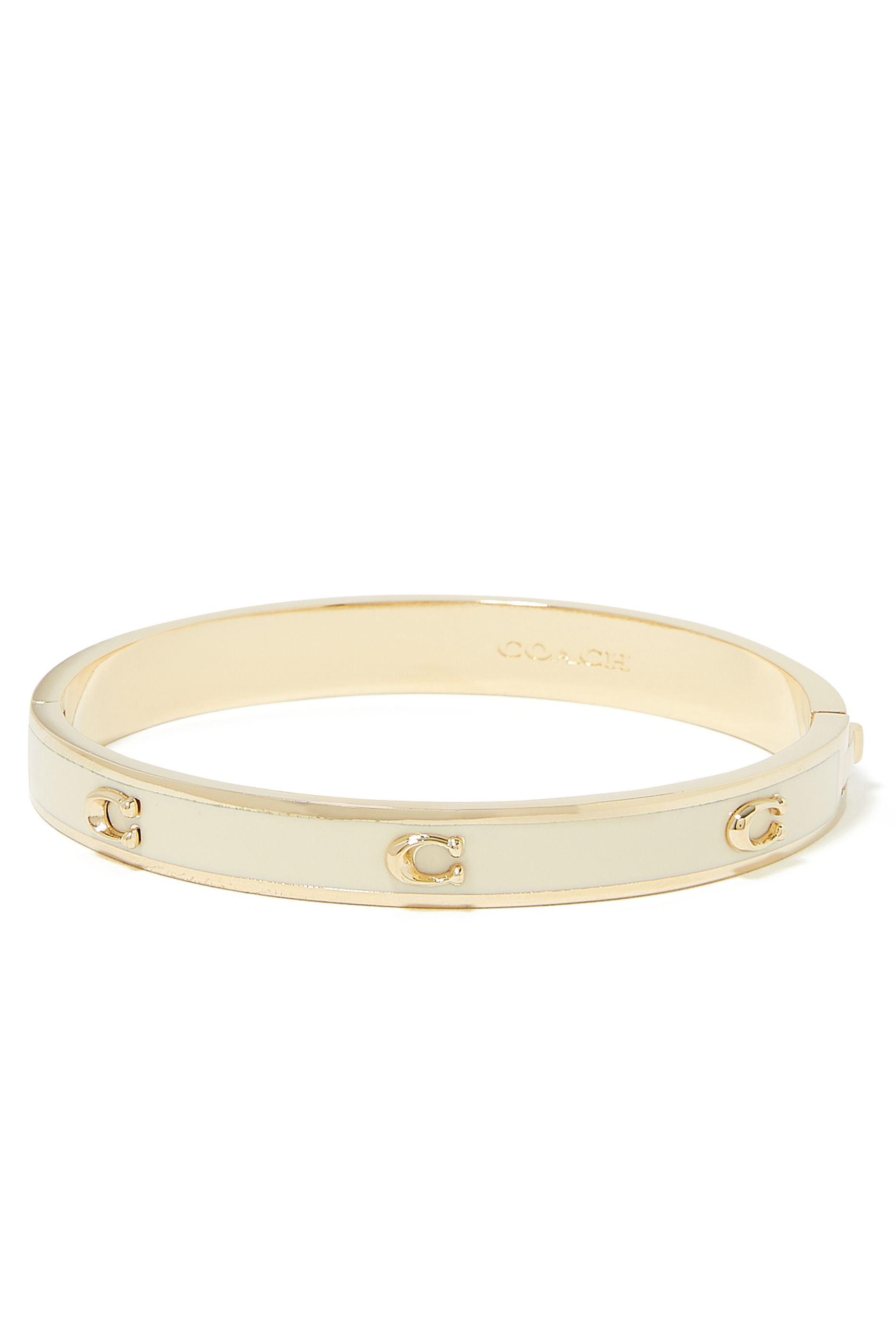 Pegged Signature C Enamel Hinged Bangle Bracelet
