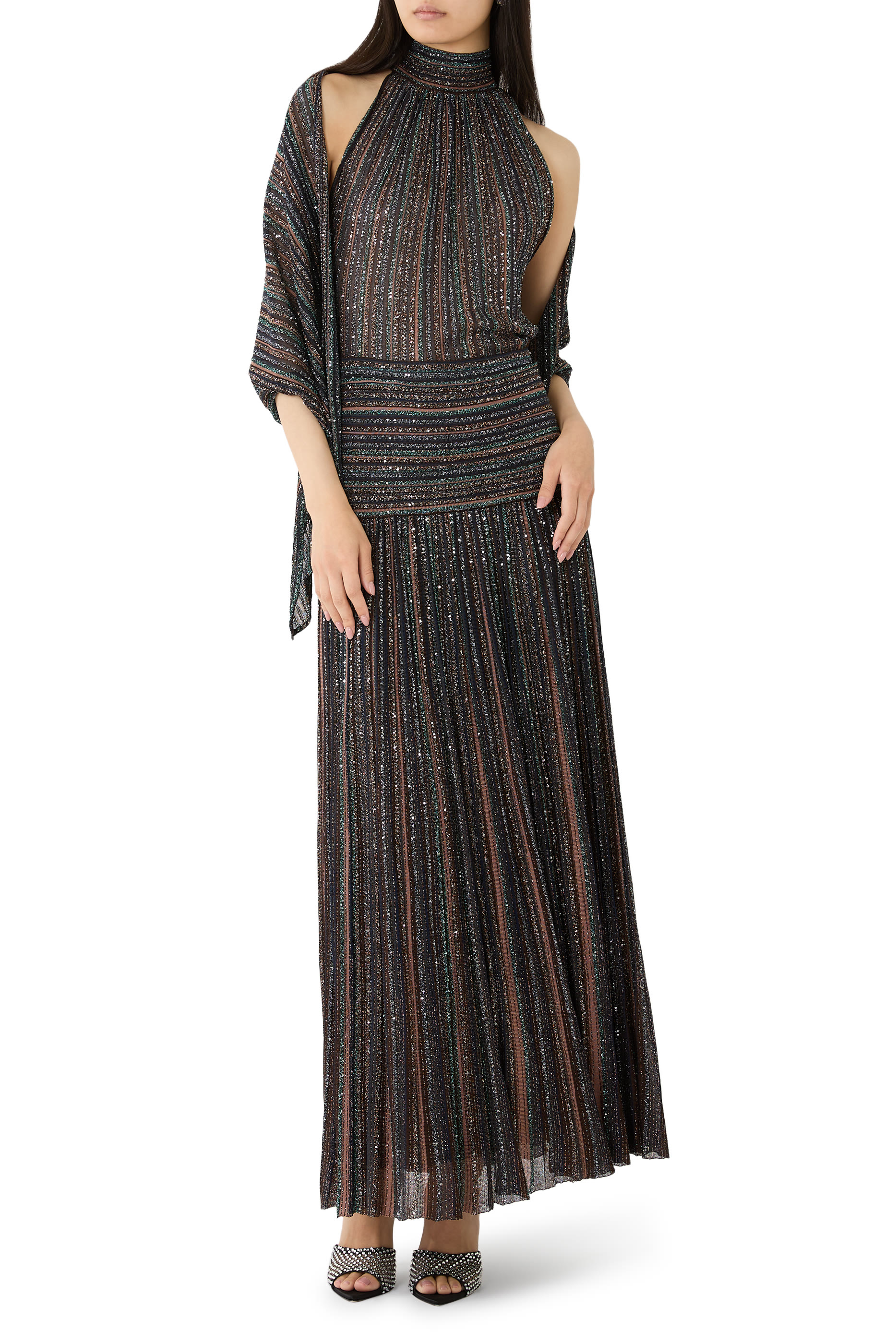  Ribbed Mixed Viscose Lam&eacute; Long Skirt