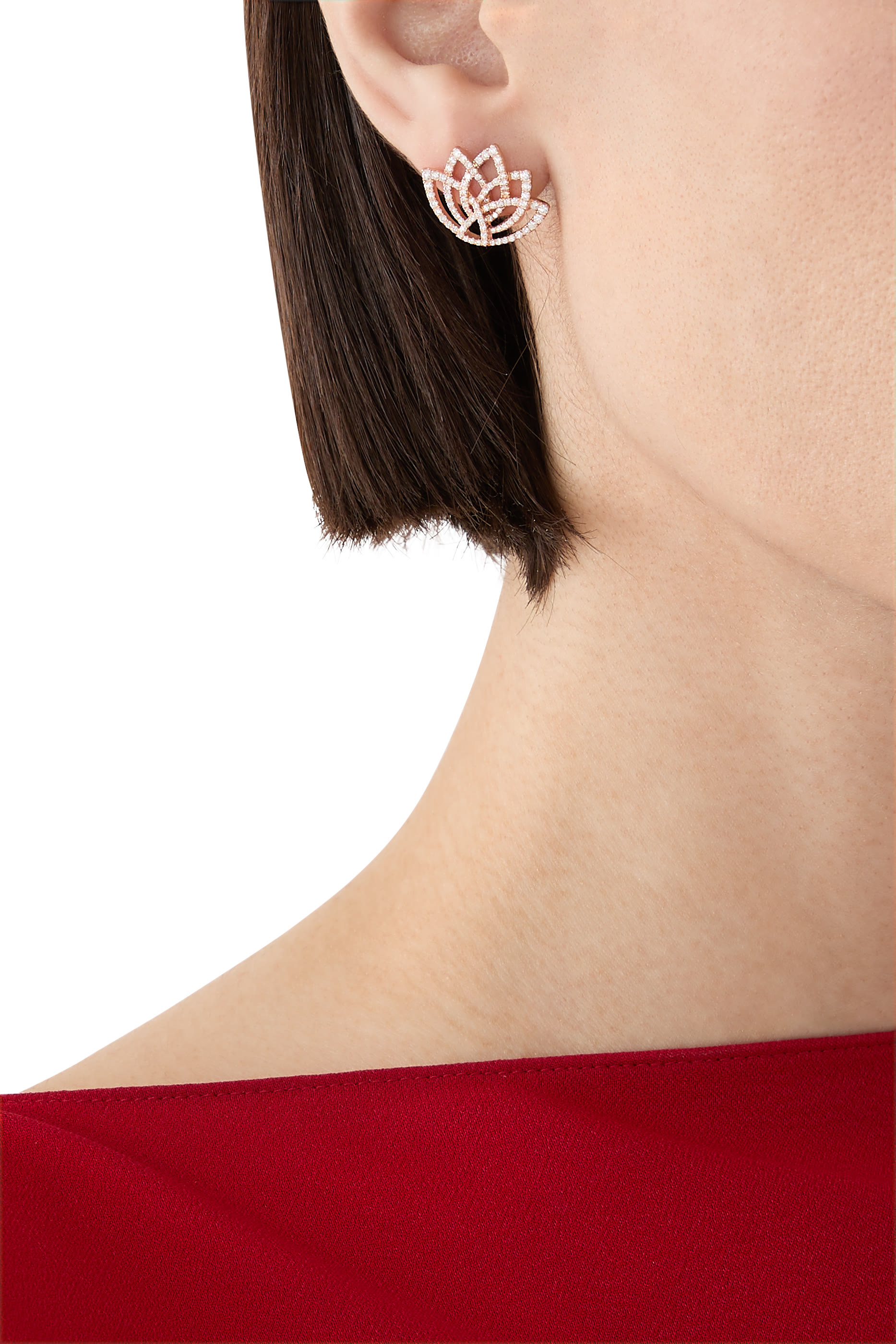 Lotus Blossom Earrings, 18K Rose Gold & Diamonds