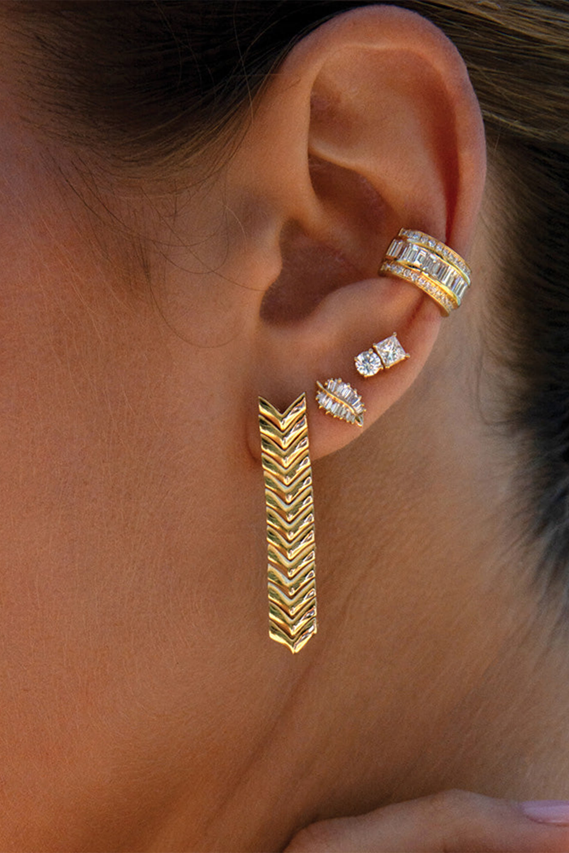 Stacked Diamond Ear Cuff, 18k Yellow Gold & Diamonds