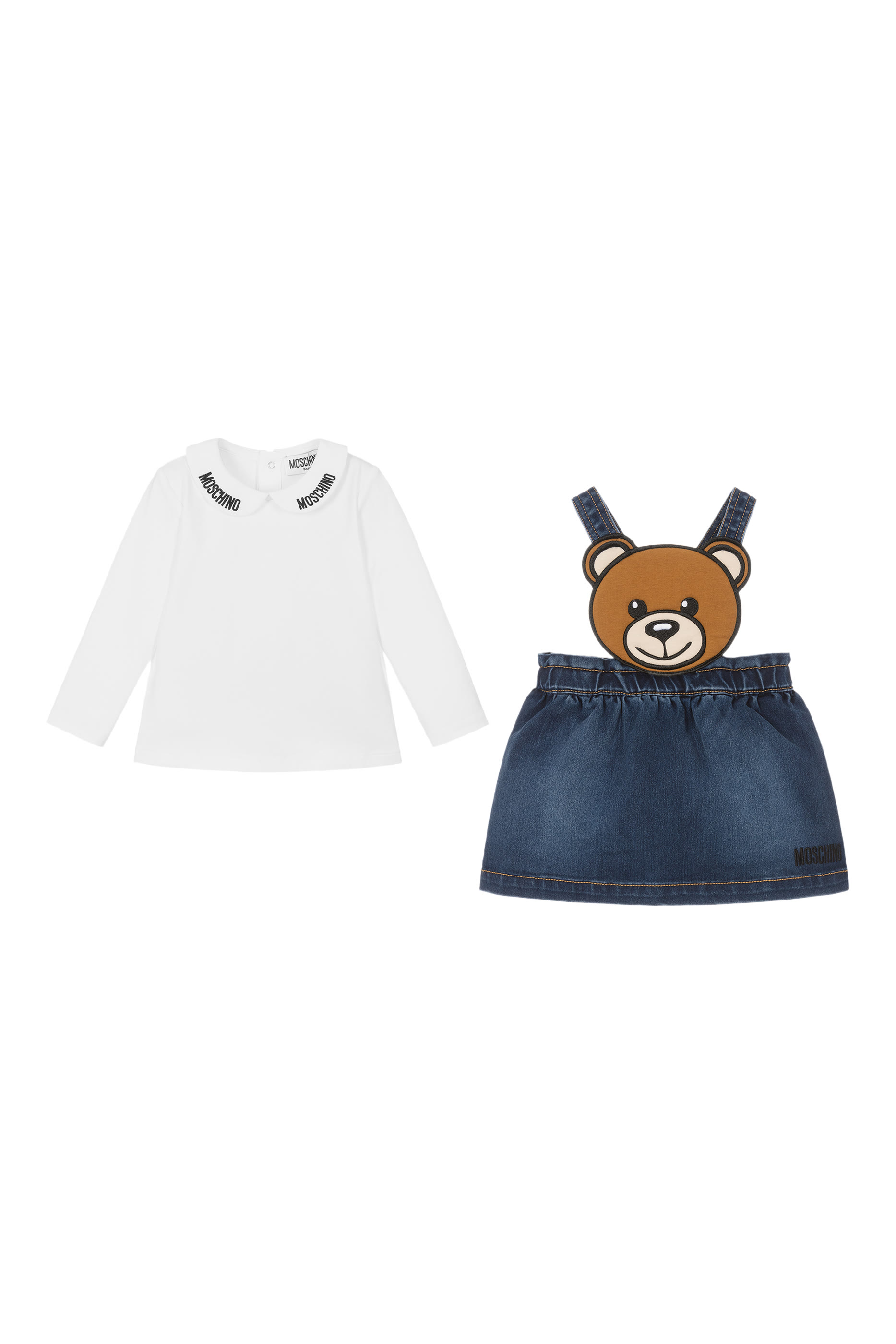 Kids Teddy Bear T-Shirt and Dungaree Skirt Co-ord Set