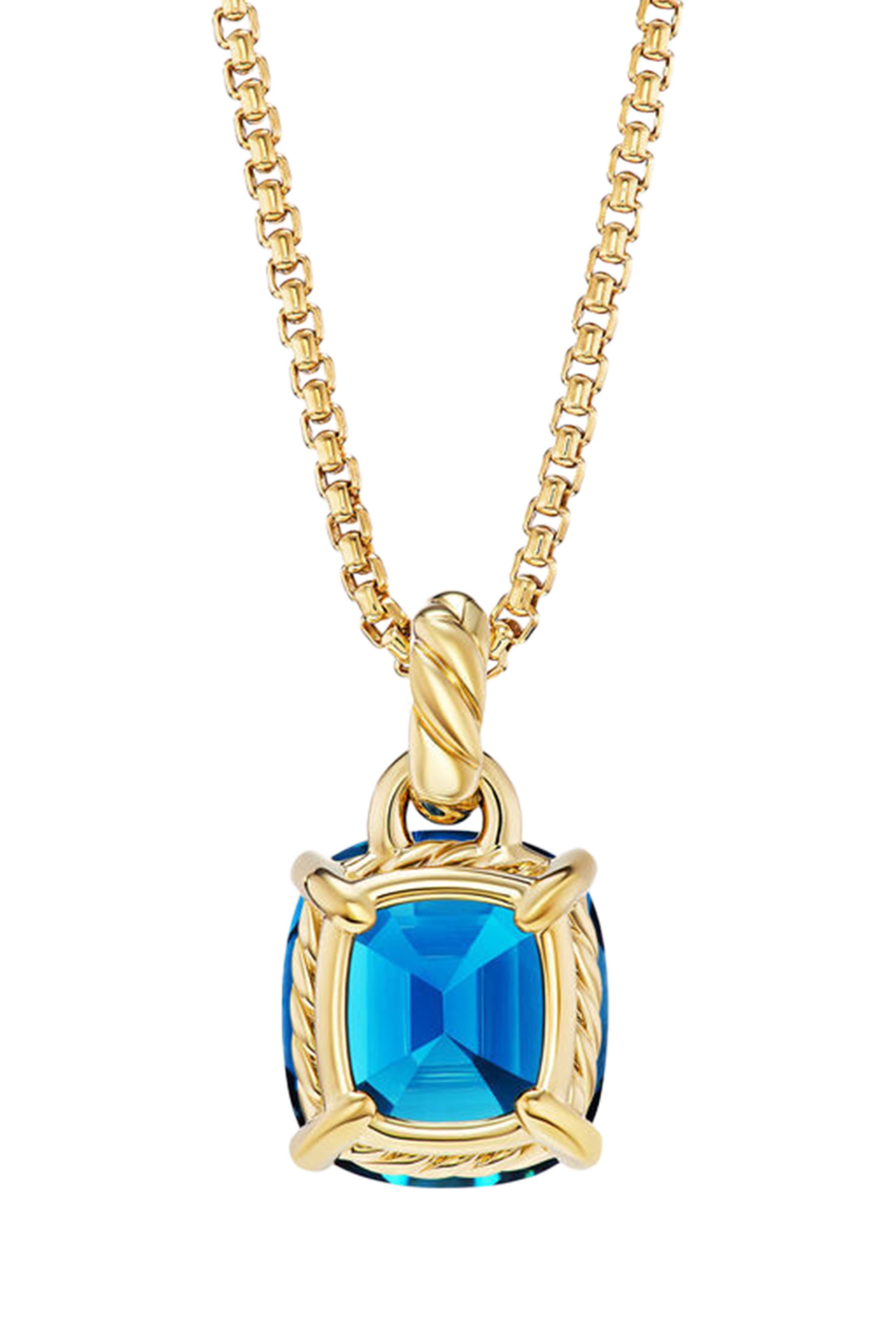 Marbella Pendant, 18k Yellow Gold & Blue Topaz