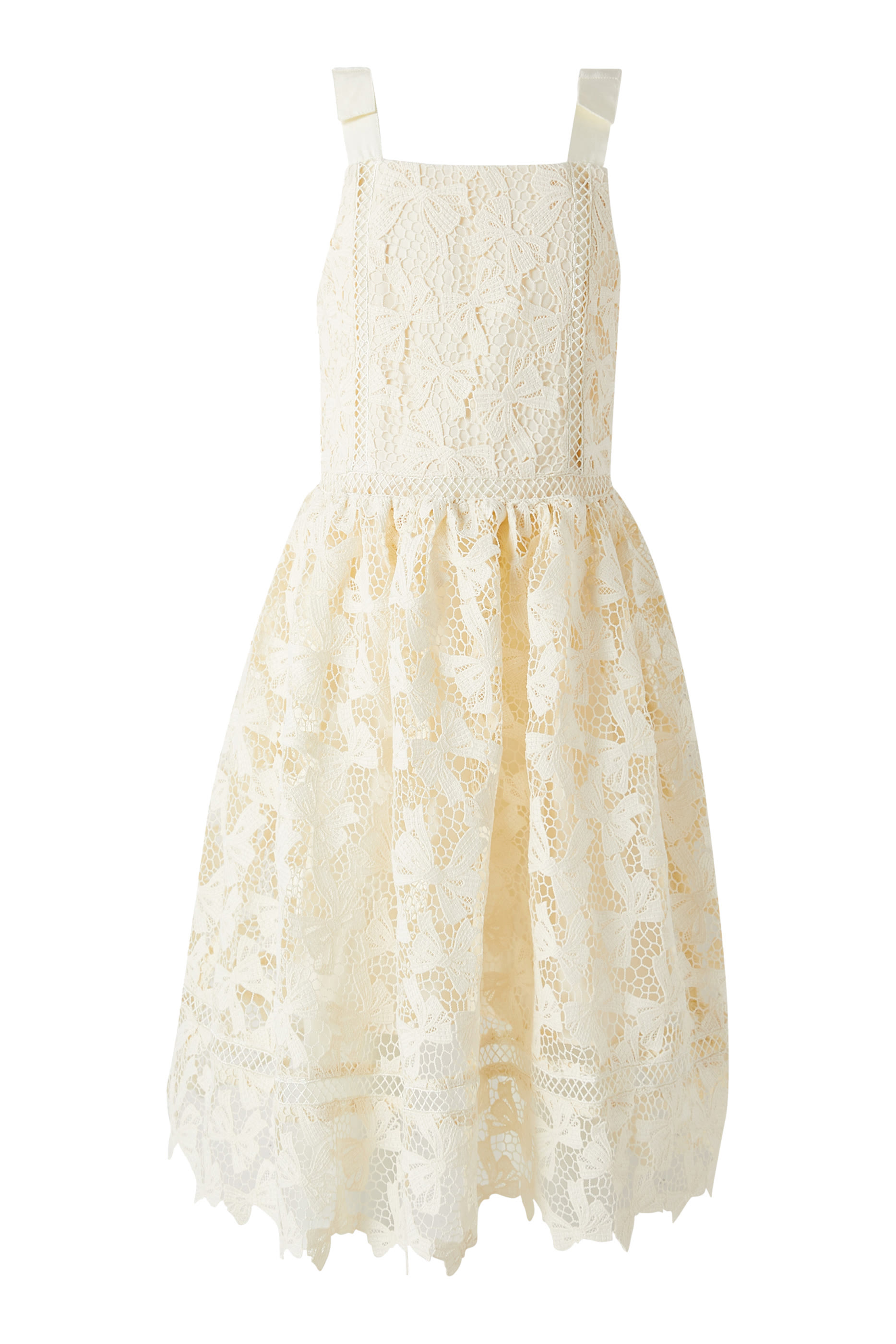 Kids Bow-Detail Tiered Lace Dress