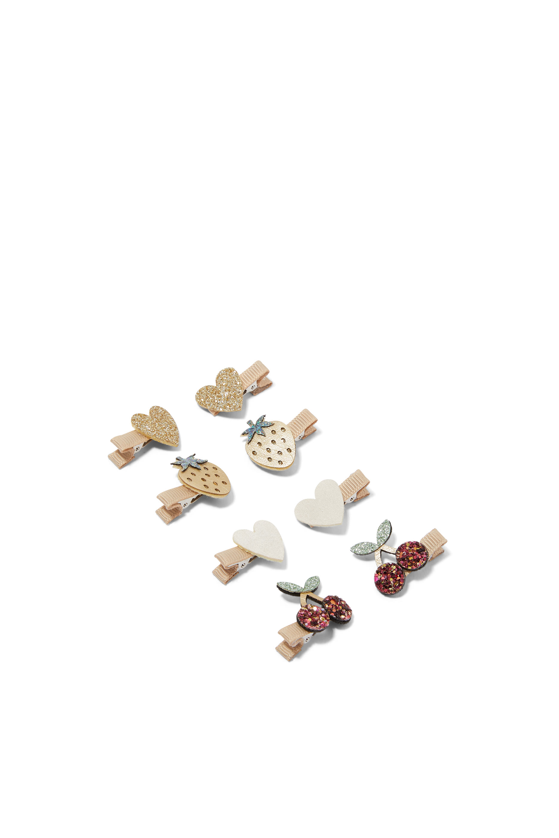 Kids Retro Fruit And Heart Clips, Set of 8